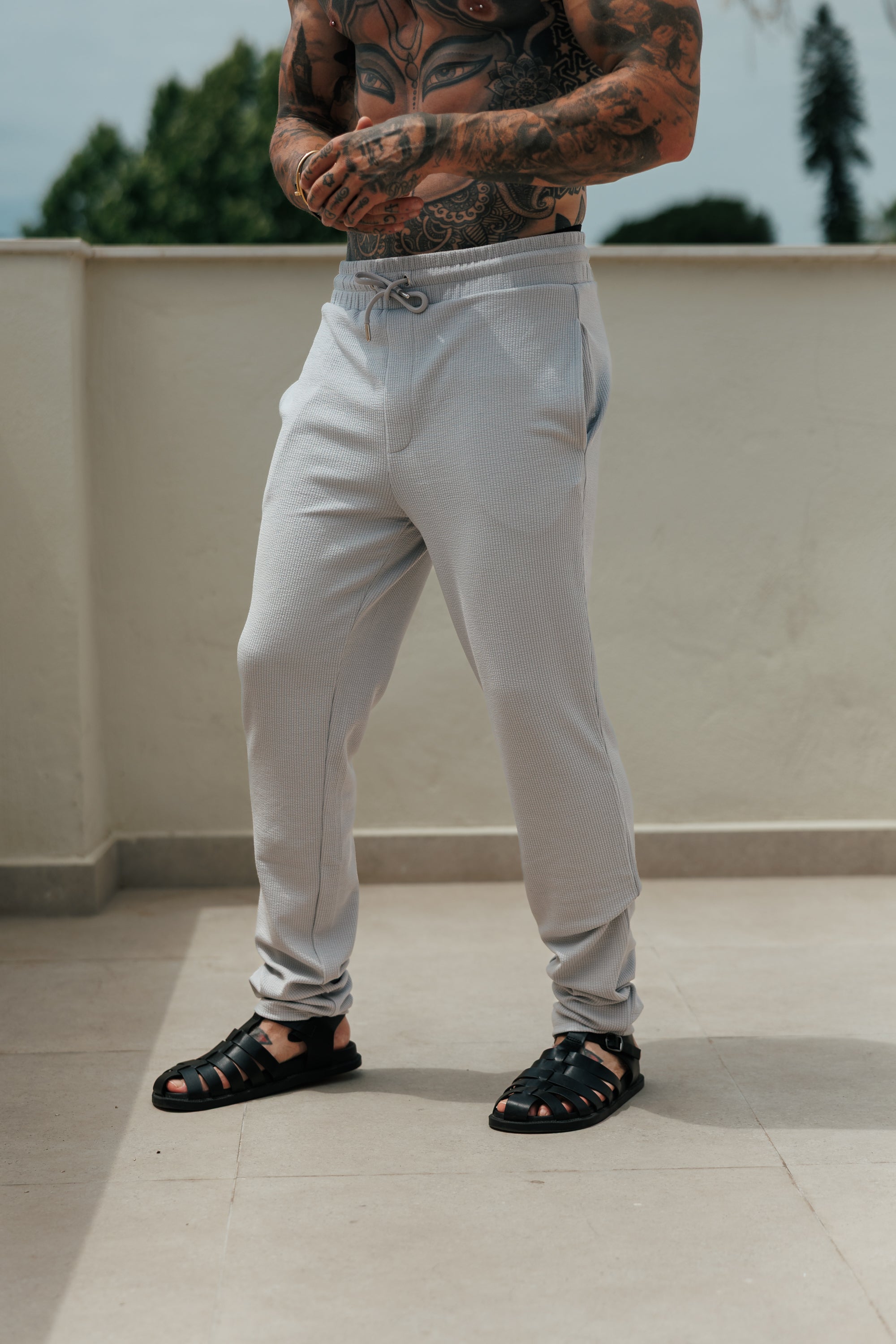 Jersey-Kordhose, schmal geschnitten, hellgrau - FSR091