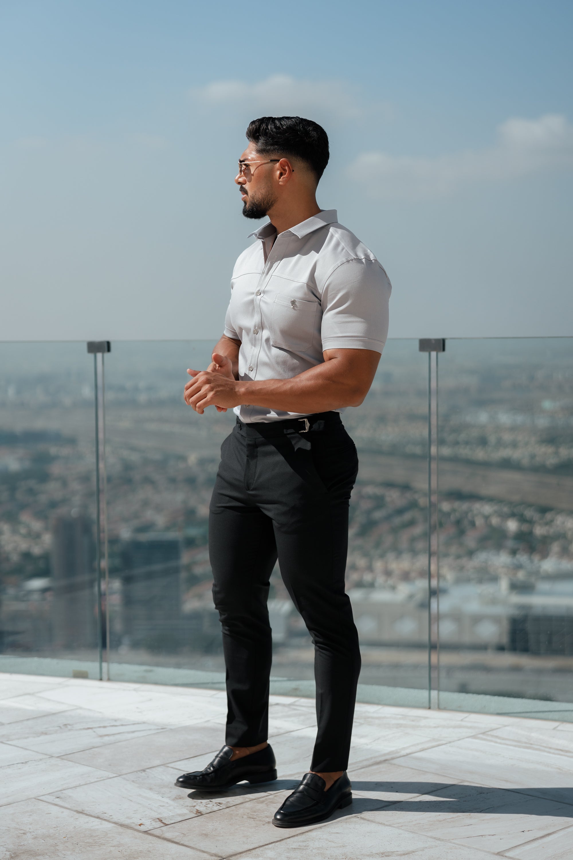 Slim Formal Black Stretch Trousers With Silver Waist Adjusters - FST013