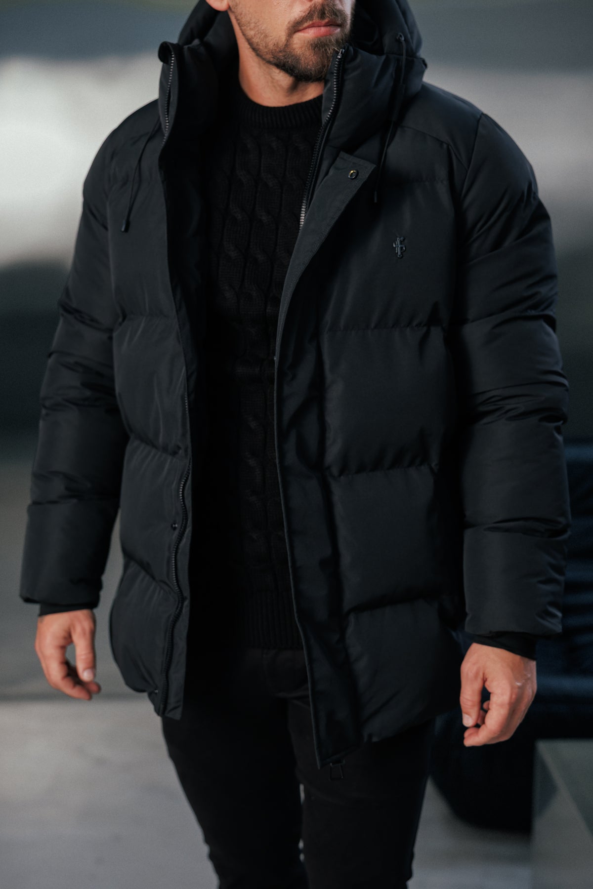 Black Padded Coat with Hood - FSN234E (PRE ORDER 24TH OCTOBER)