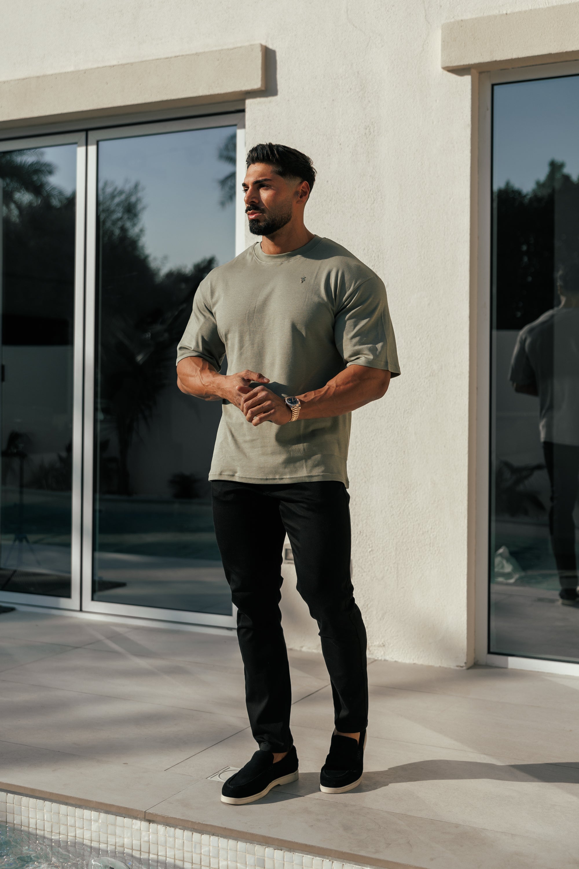 Olivgrünes/goldenes Oversized-T-Shirt mit Rundhalsausschnitt - FSH1419