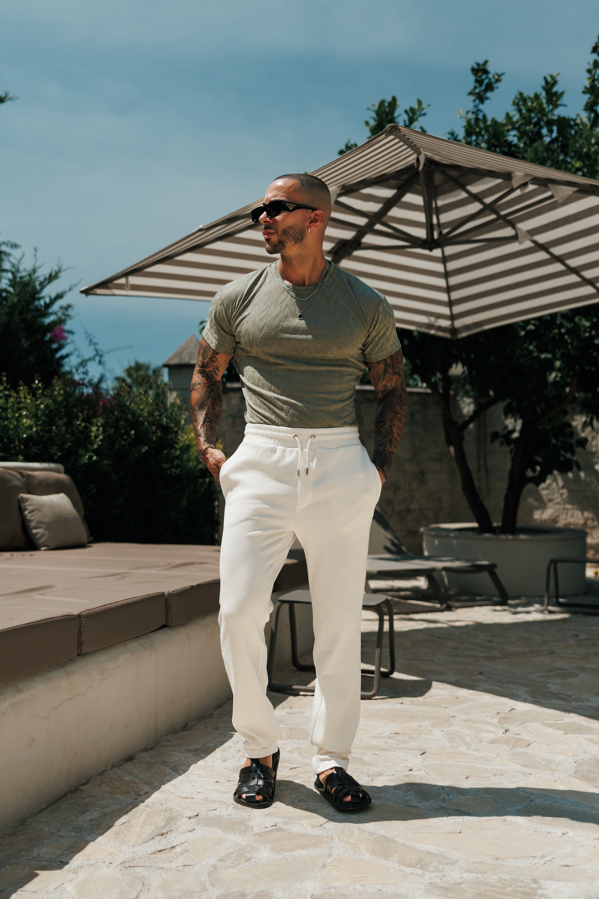 Regular Fit Jacquard Olive Chevron T-Shirt – FSR065