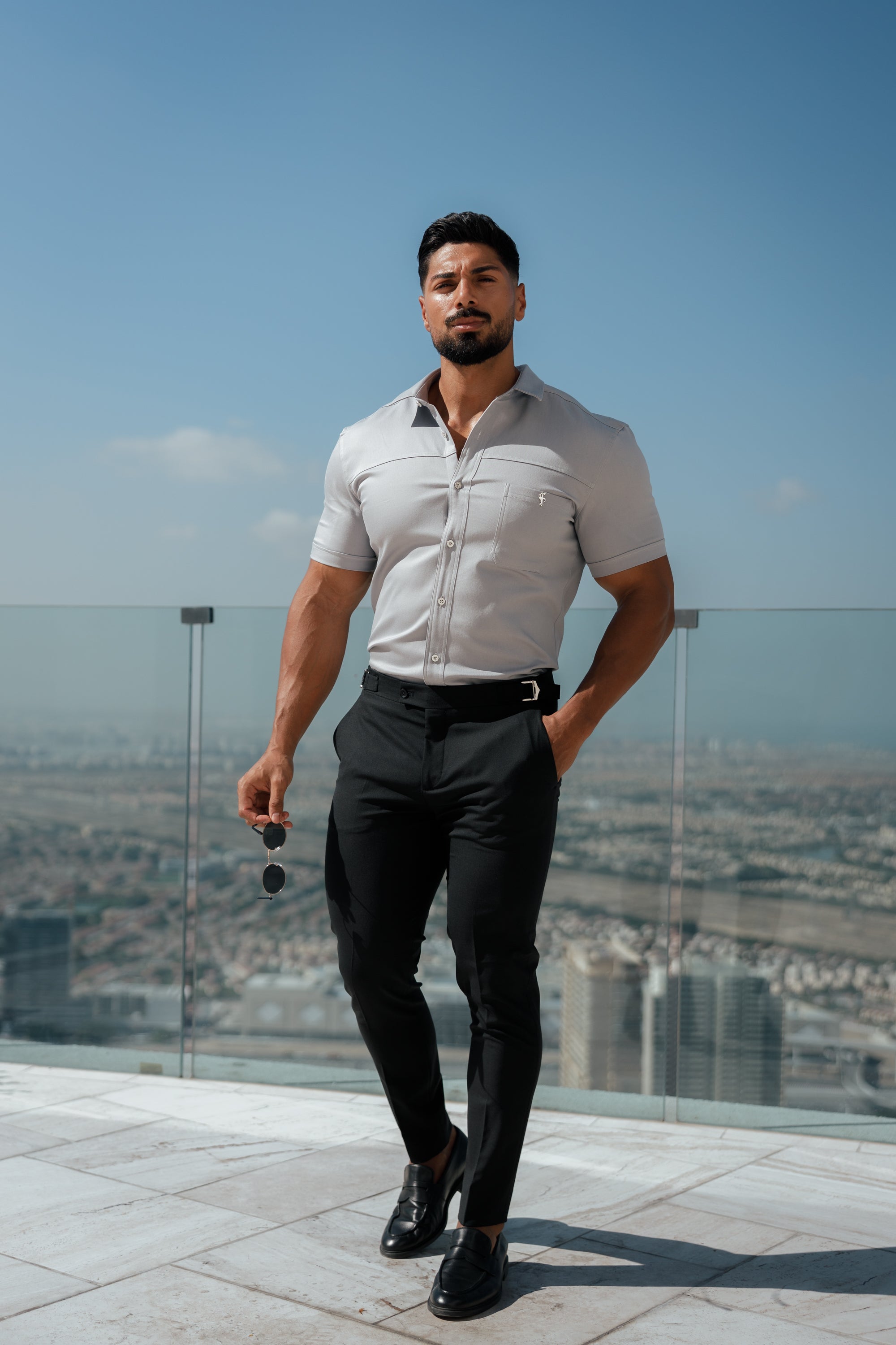 Slim Formal Black Stretch Trousers With Silver Waist Adjusters - FST013