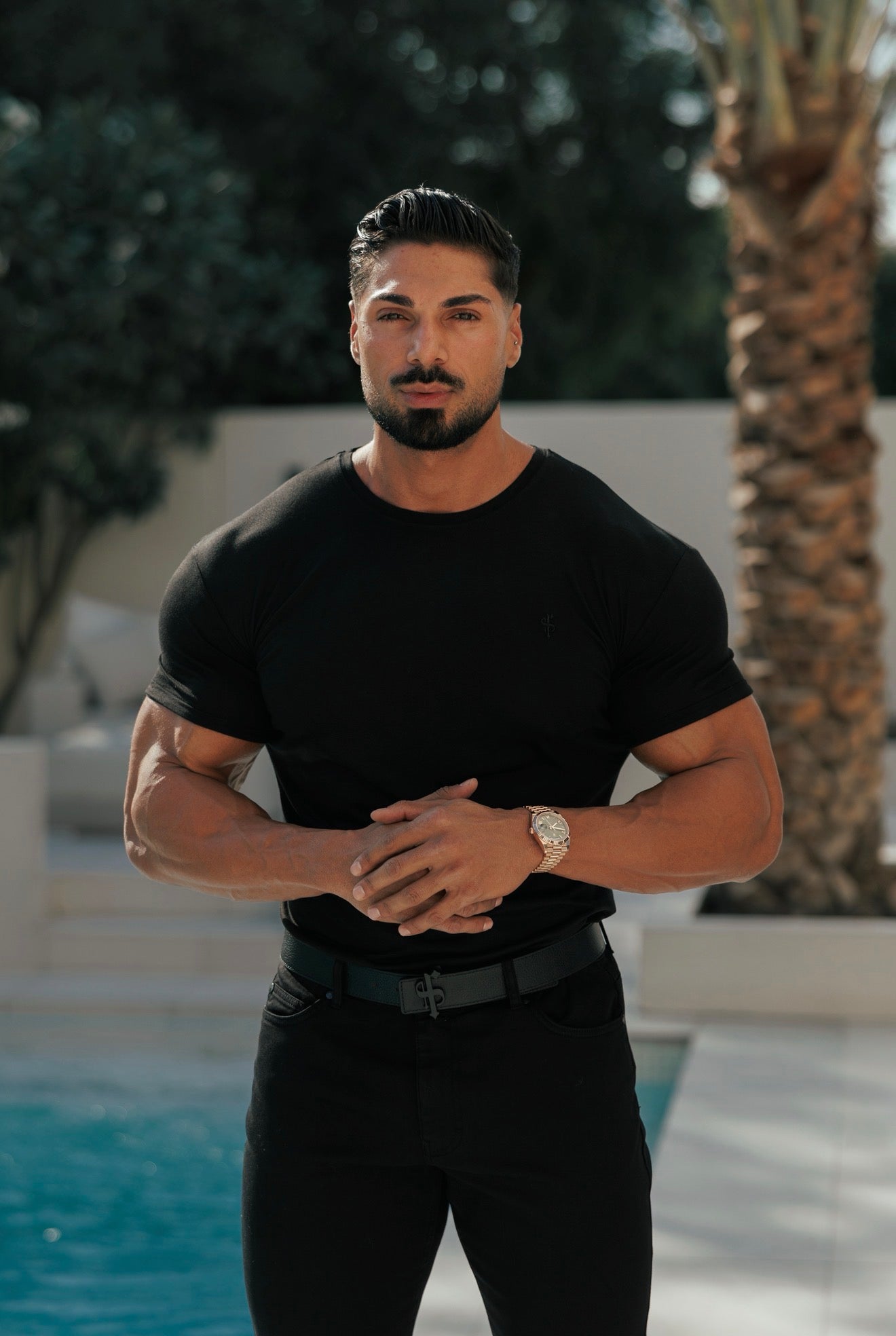 Black Crew Tshirt with Black Metal Emblem Decal FSH1454 (PRE ORDER 11TH MAY)