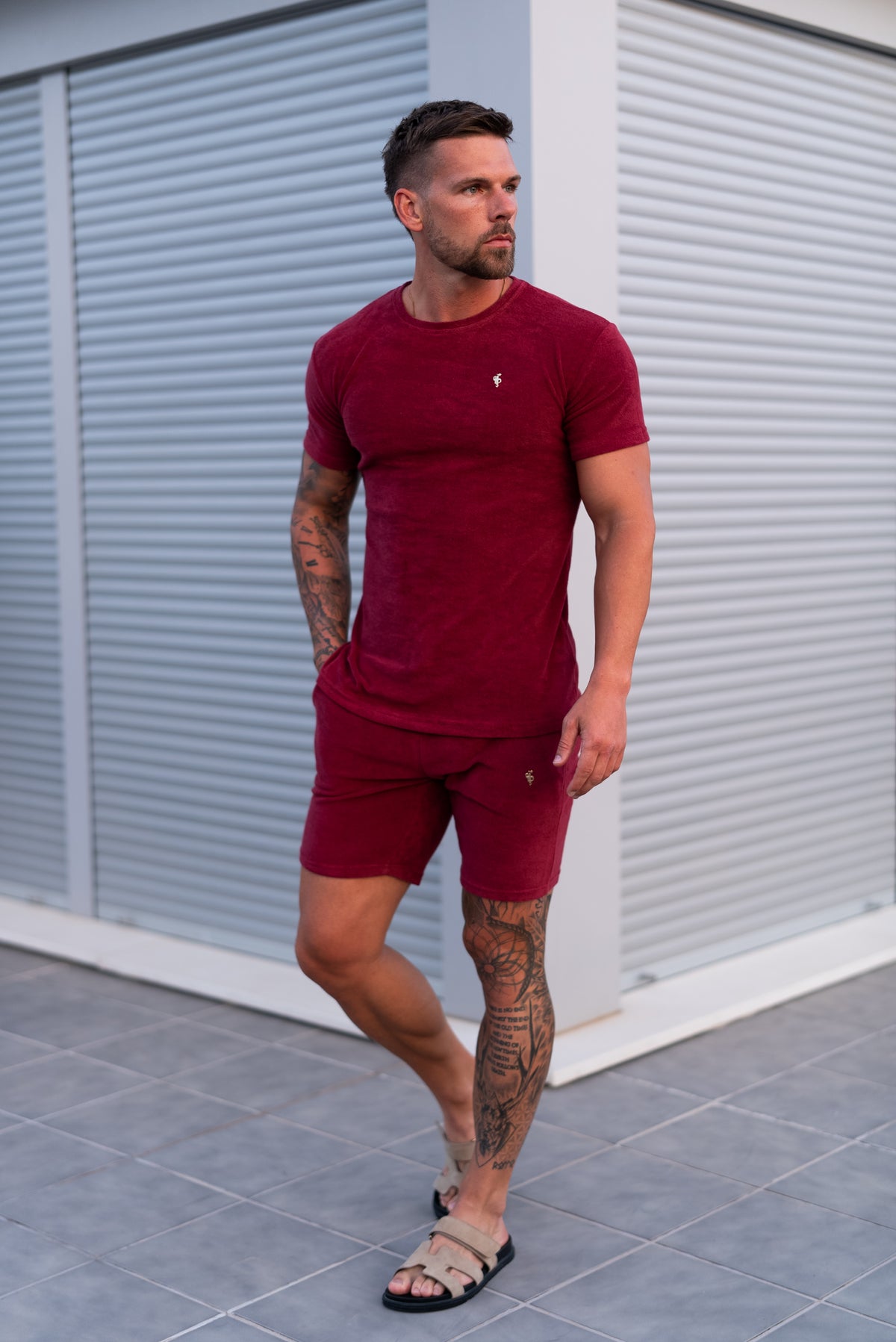 Burgundy / Gold Towelling Crew T Shirt - FSH1349 (PRE ORDER 12TH OCTOBER)
