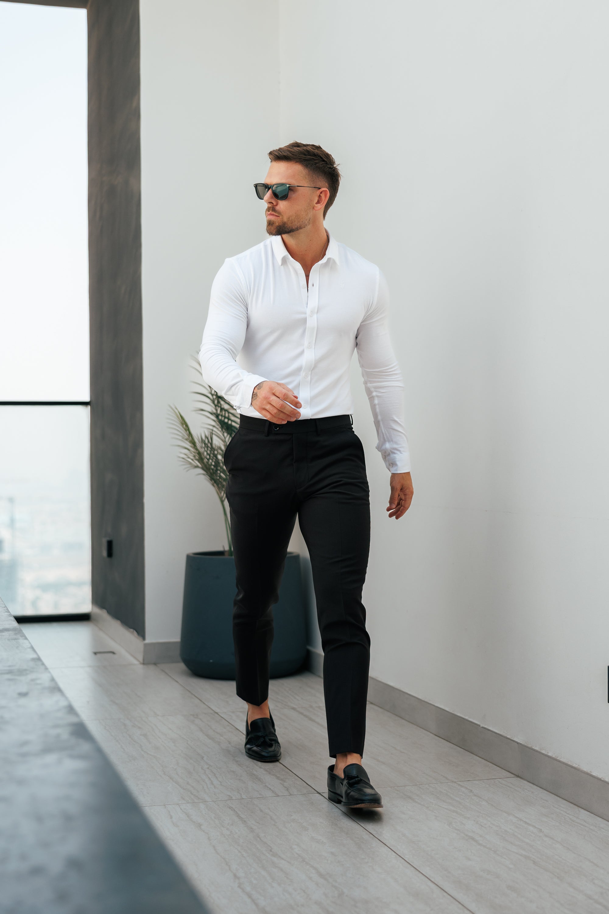 Lässige, formelle schwarze Stretchhose - FSTR020 RELAXED