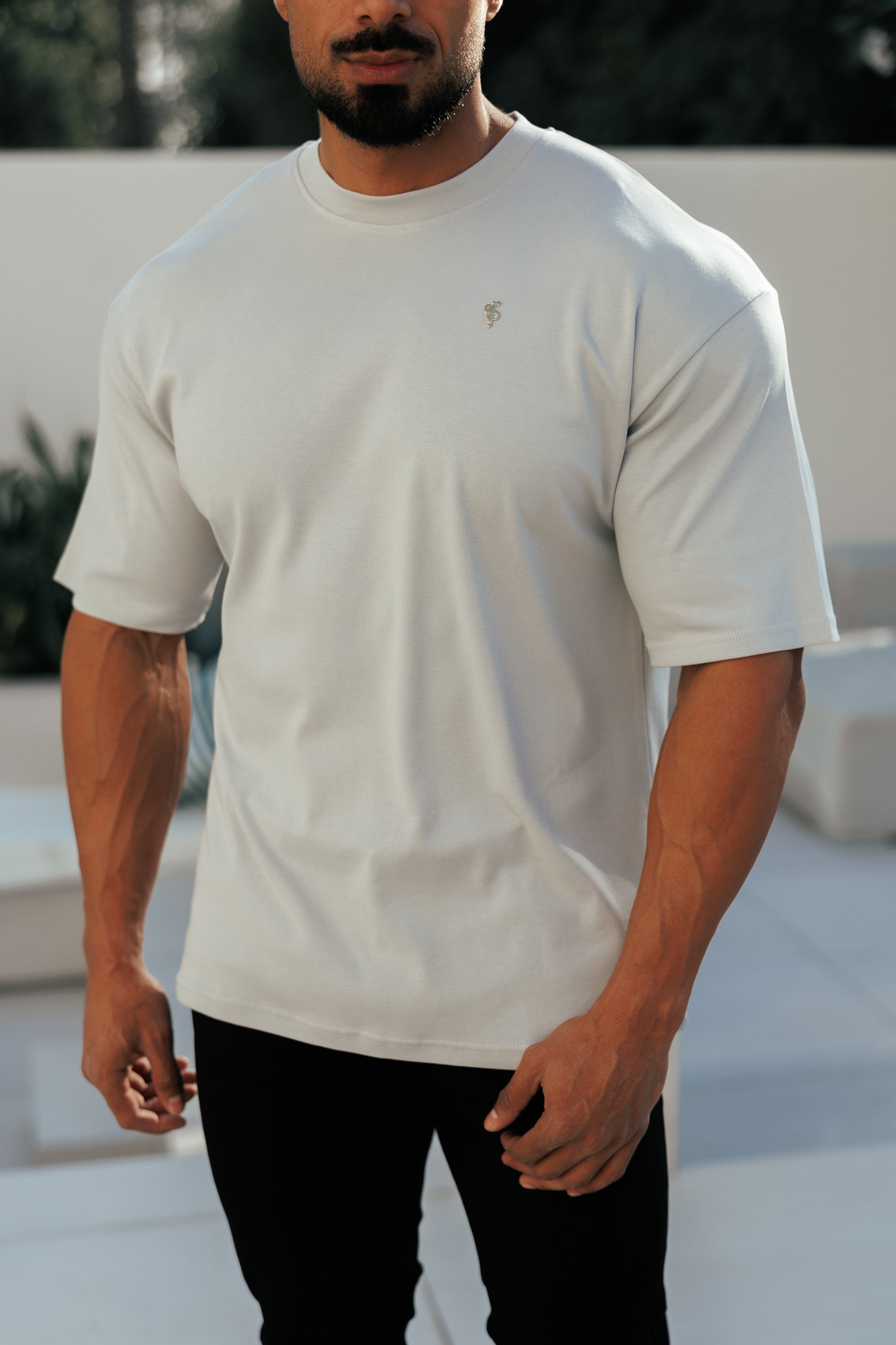 Hellgraues/silbernes Oversized-T-Shirt mit Rundhalsausschnitt - FSH1421