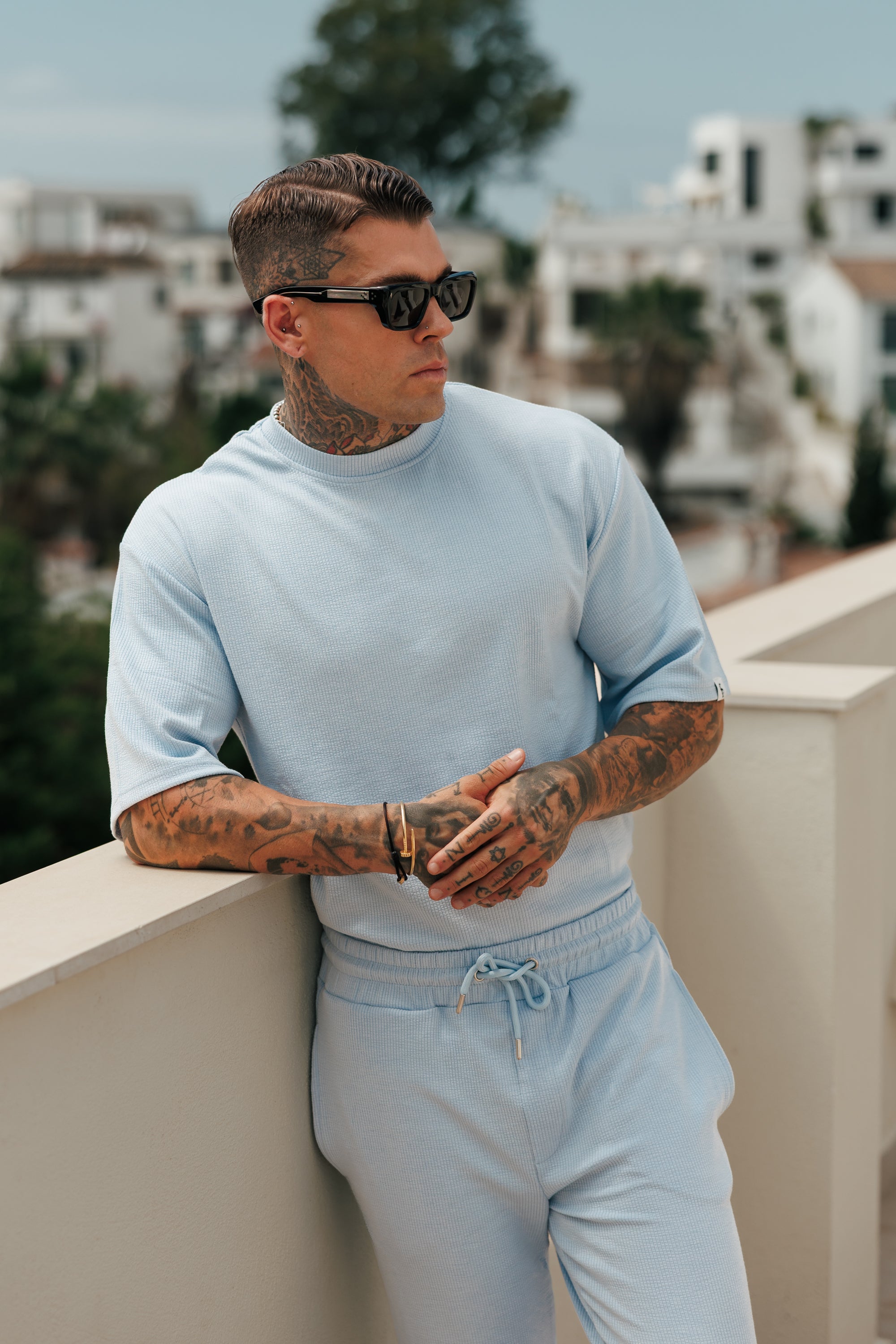 Jersey Cord Hellblau Oversized T-Shirt - FSR106