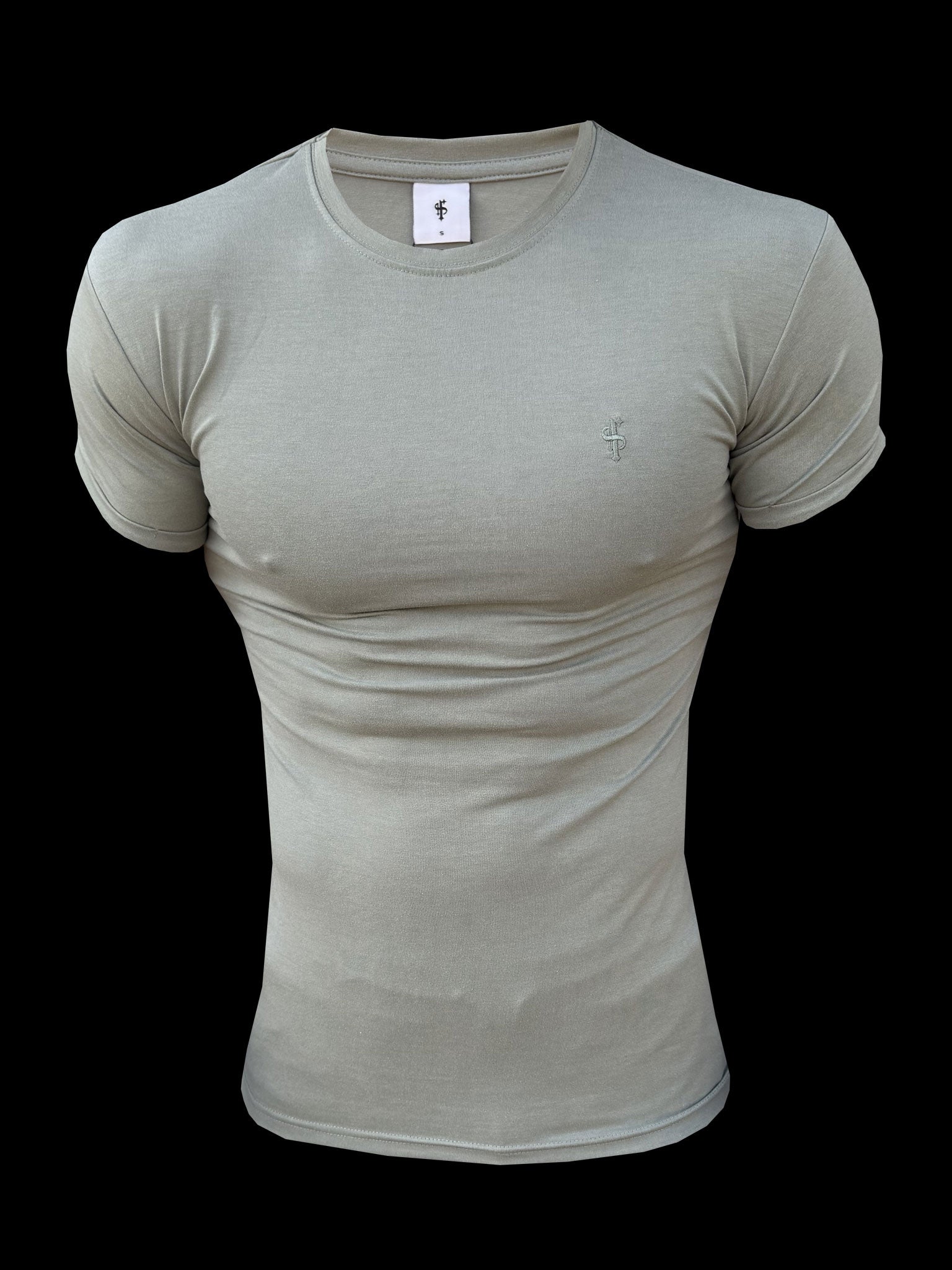 Olivgrünes Viskose-Rundhals-T-Shirt Kurzarm - FSH1504