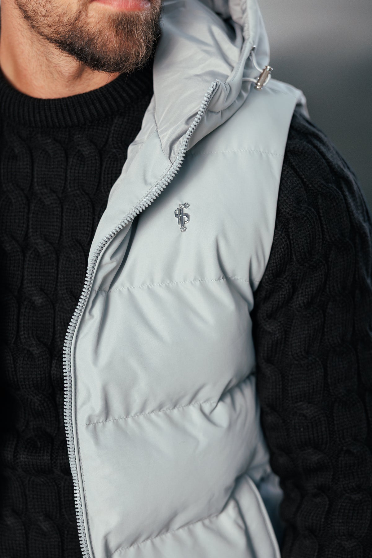 Mid Grey Padded Hooded Gilet - FSN244 (PRE ORDER 24TH OCTOBER)