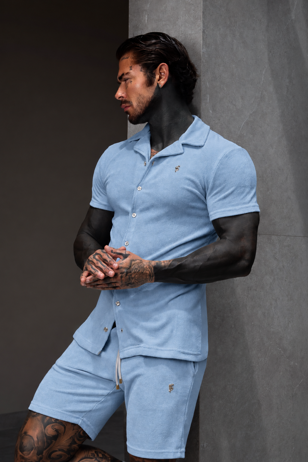 Beige Towelling Revere Shirt Short Sleeve - FSH1494