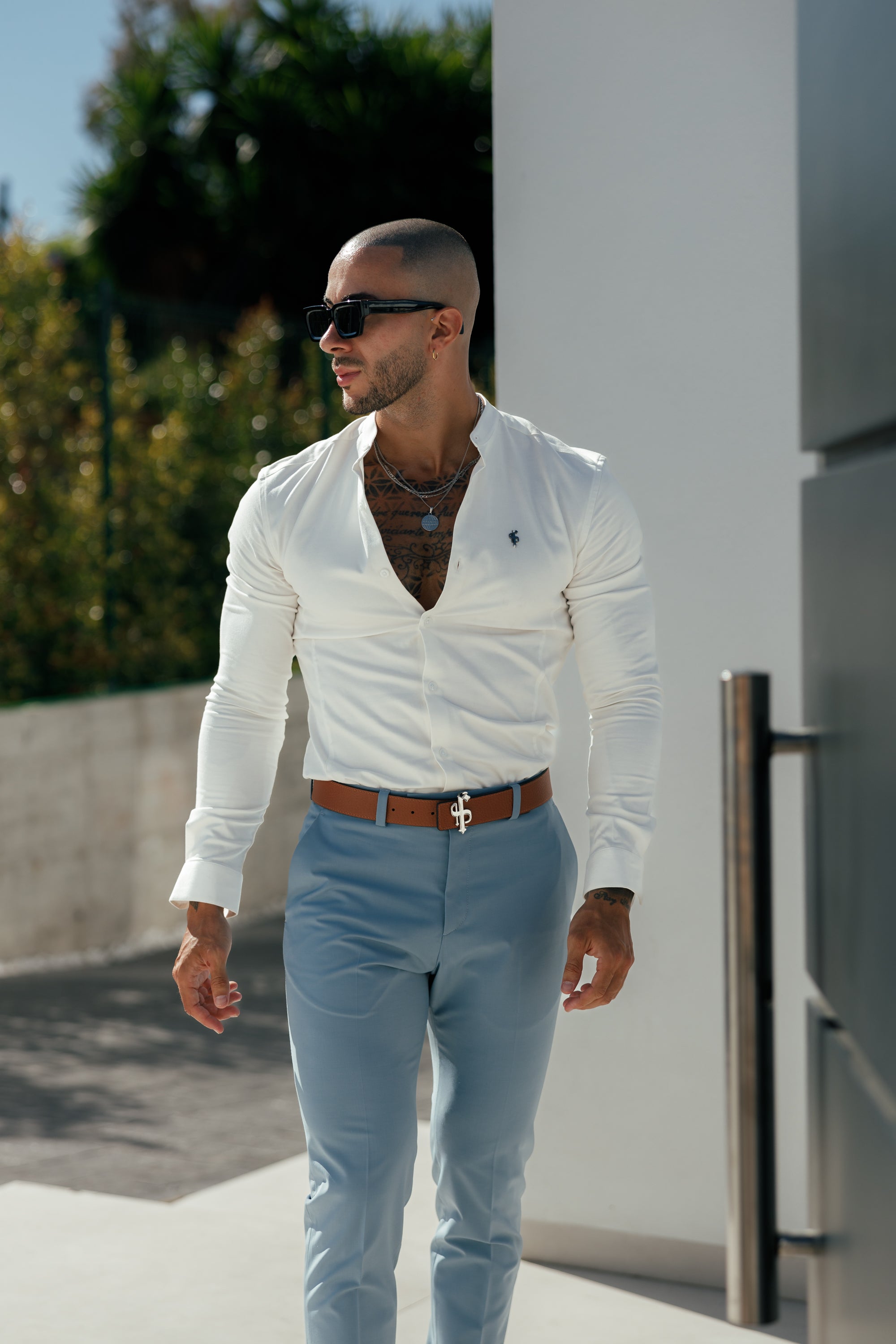 Schmale, formelle Stretchhose in Airforce-Blau - FST025