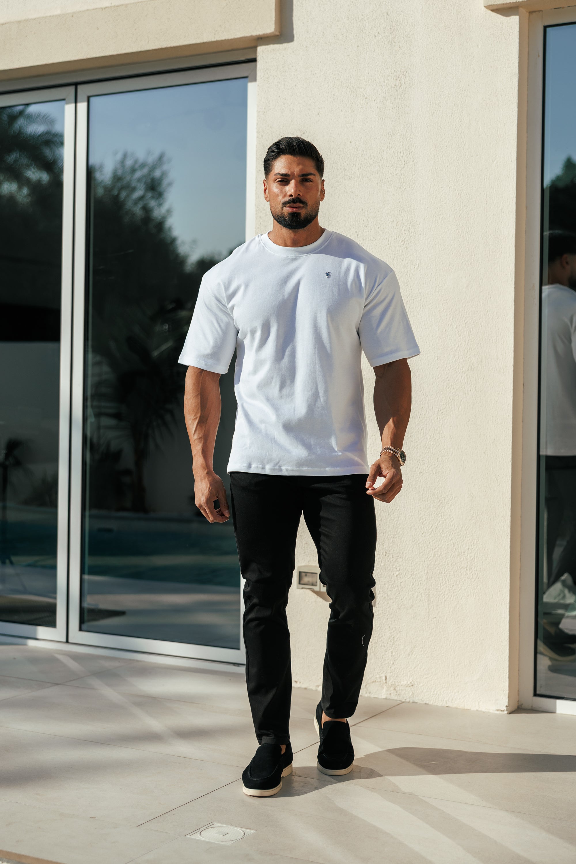 White / Silver Oversized Crew T Shirt - FSH1423