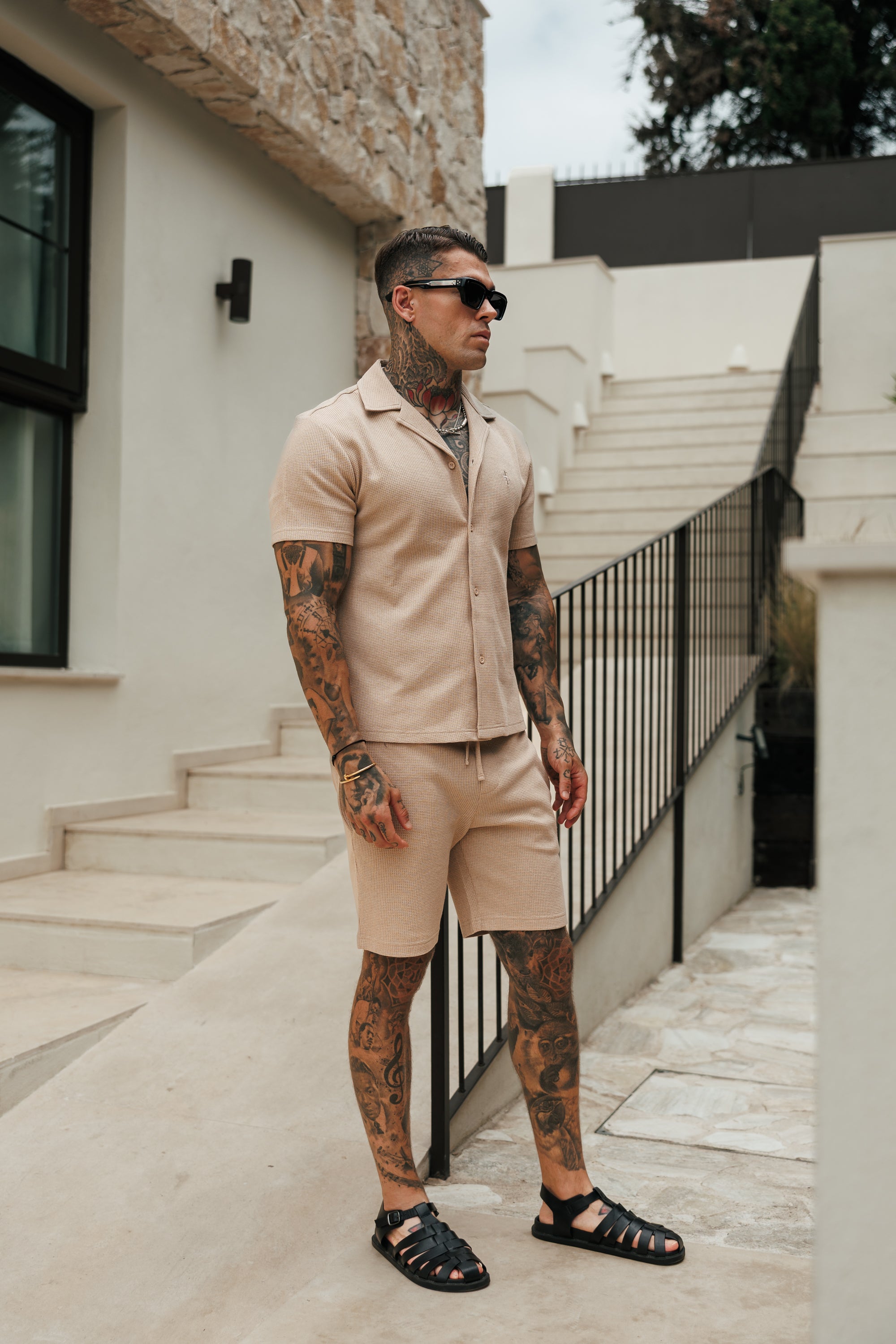 Waffle Shorts With Elasticated Waistband Beige - FSR112 (PRE ORDER 10TH AUGUST)
