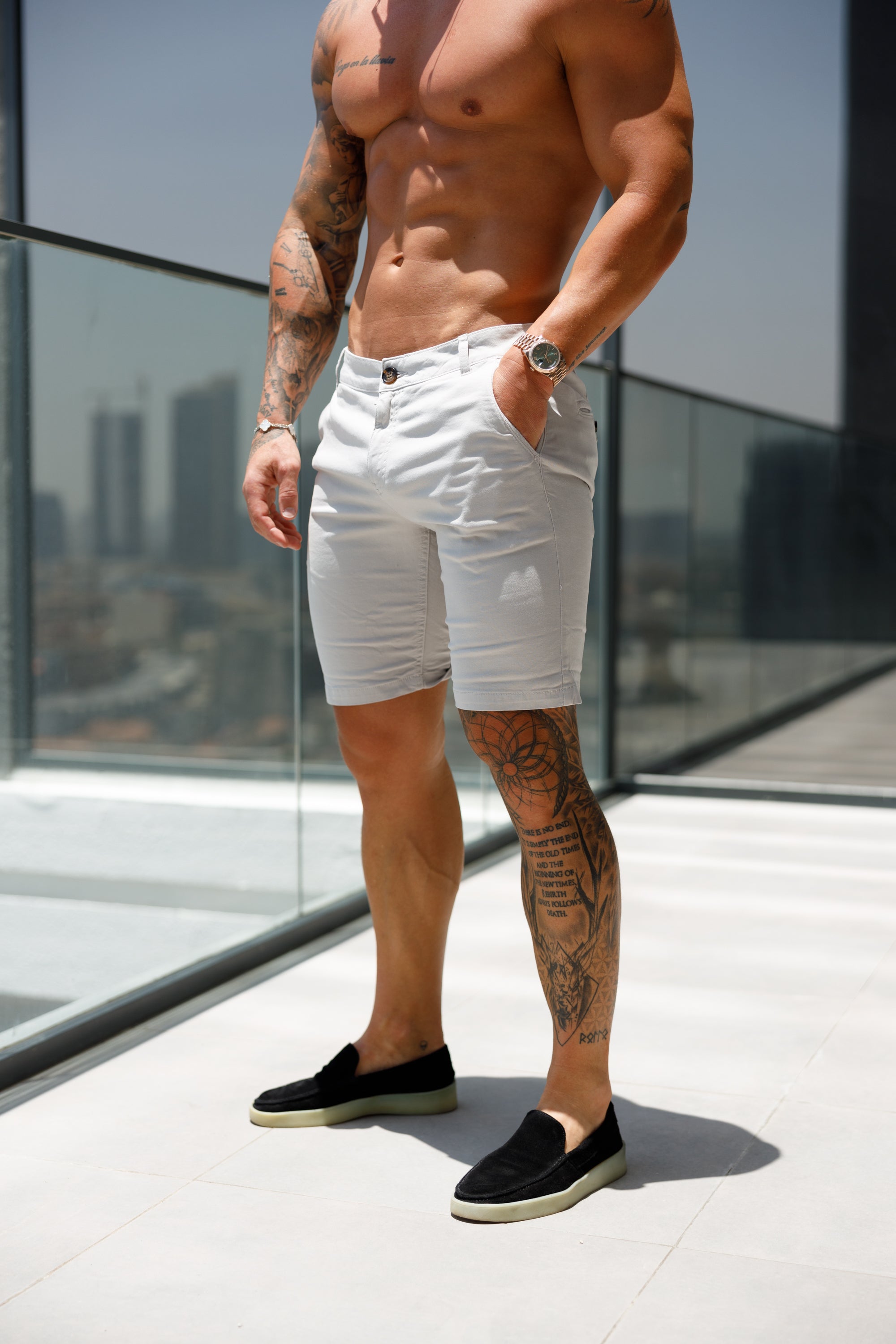 Slim Fit Hellgraue Chino Shorts - FSH984 (VORBESTELLUNG 11. MAI)