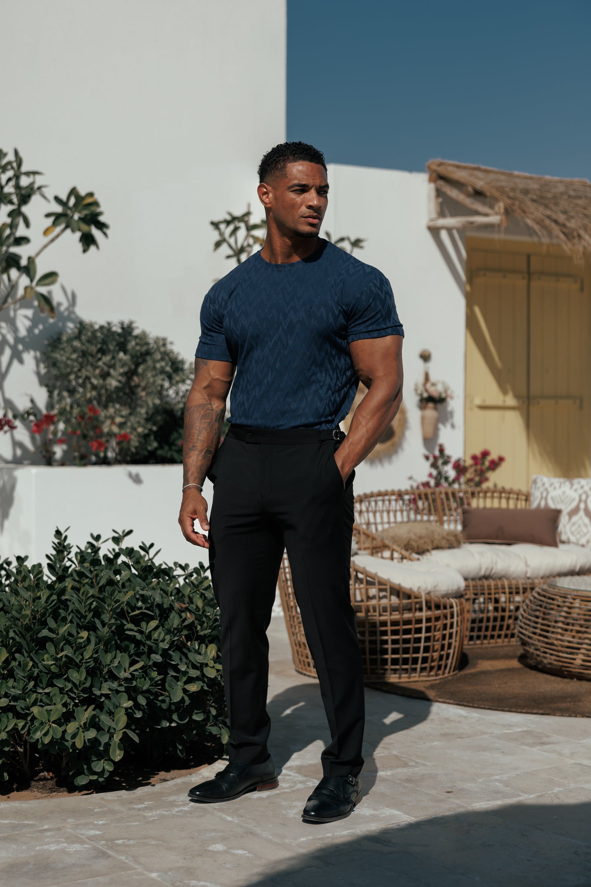 Regular Fit Jacquard Navy Chevron T-Shirt - FSR048
