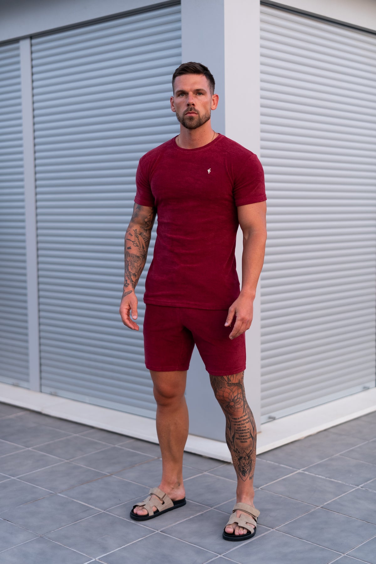 Burgundy / Gold Towelling Crew T Shirt - FSH1349 (PRE ORDER 12TH OCTOBER)