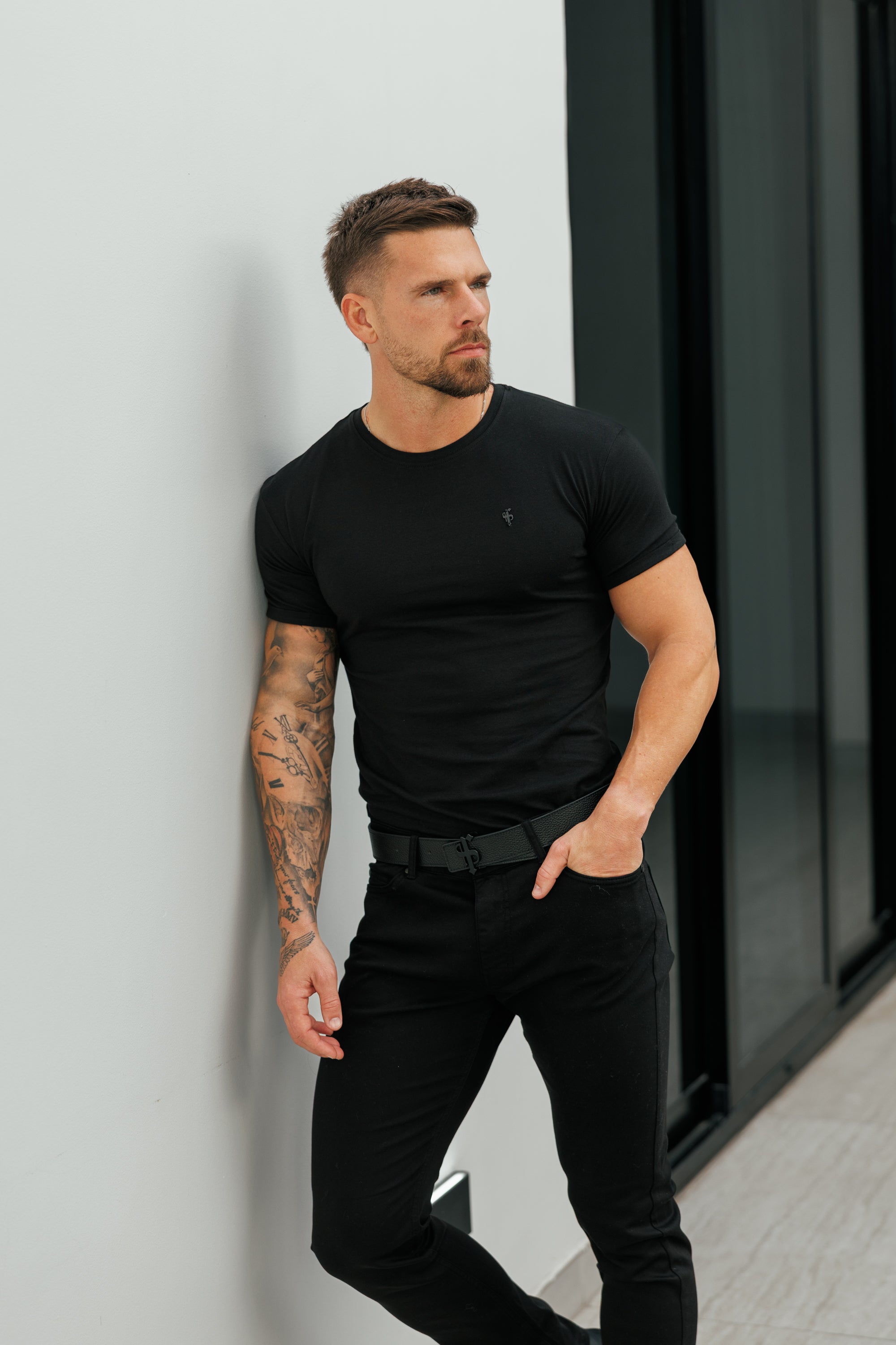 Black Crew Tshirt with Black Metal Emblem Decal FSH1454 (PRE ORDER 11TH MAY)