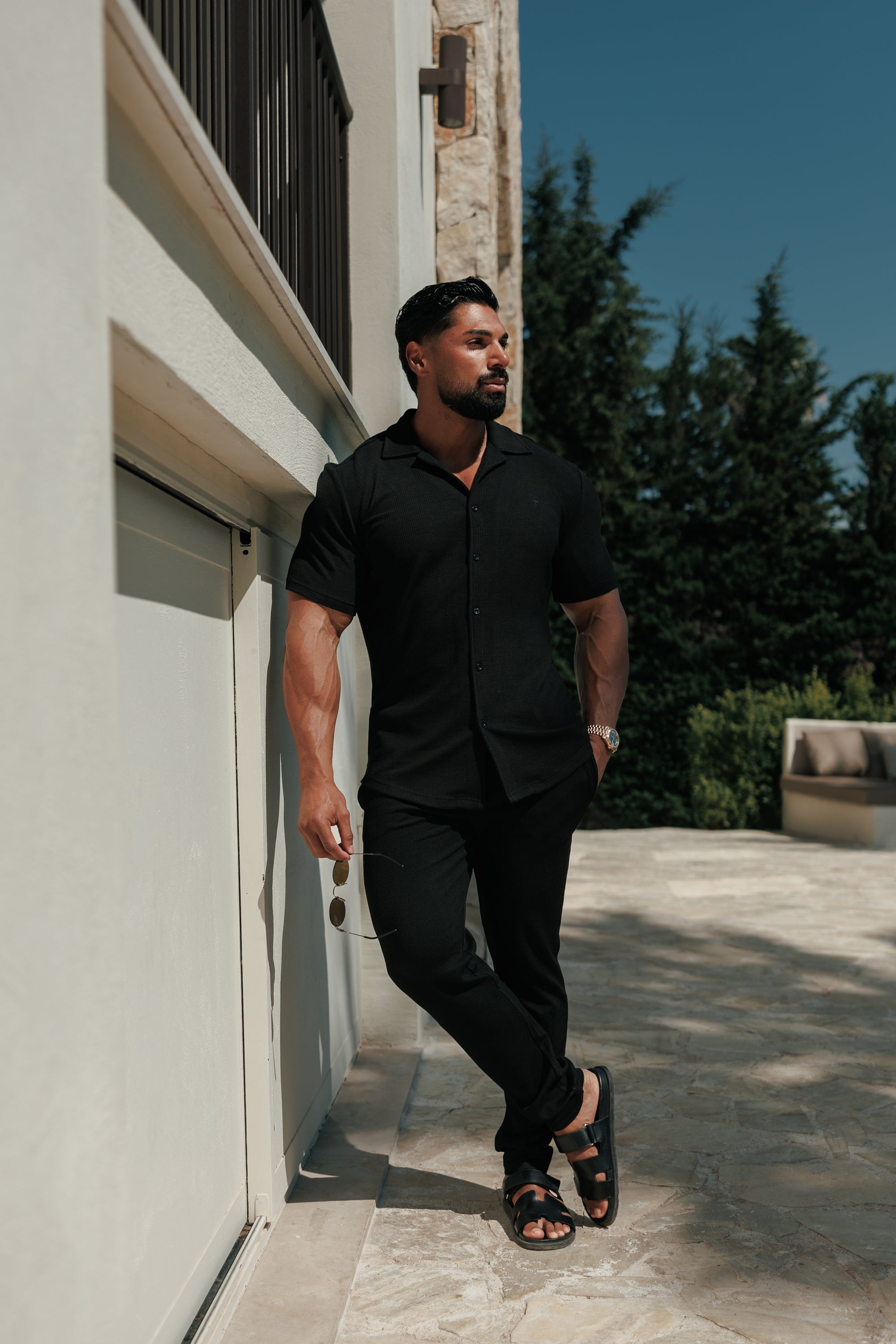 Jersey Cord Stretch Black Revere Shirt Short Sleeve - FSR070 (VORBESTELLUNG 30. JUNI)
