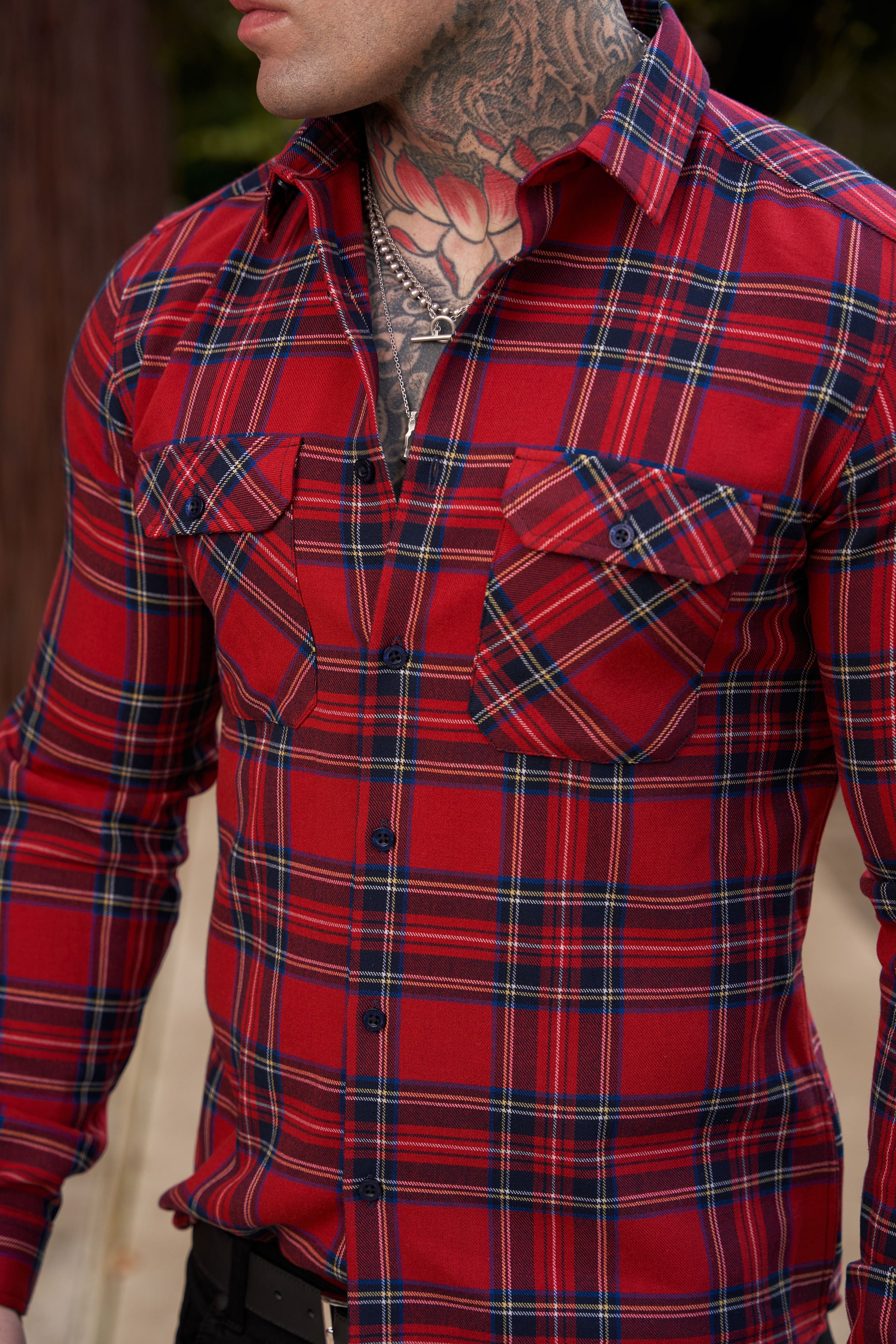 Rot-karierte Hemdjacke mit doppelten Taschen - FS1036