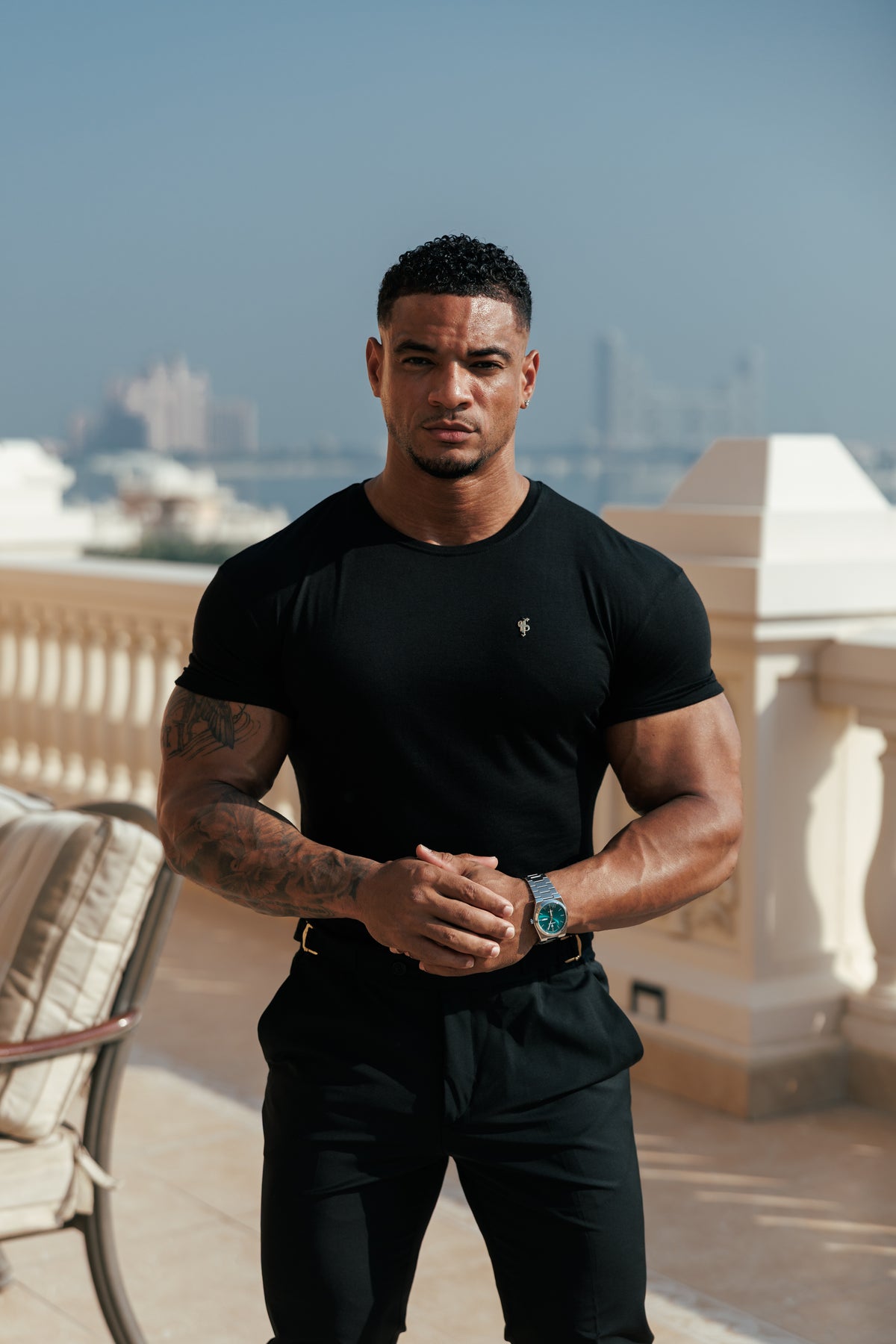 Black Bamboo Crew Tshirt with Gold Metal Emblem Decal FSH1382 (PRE ORDER 30TH OCTOBER)