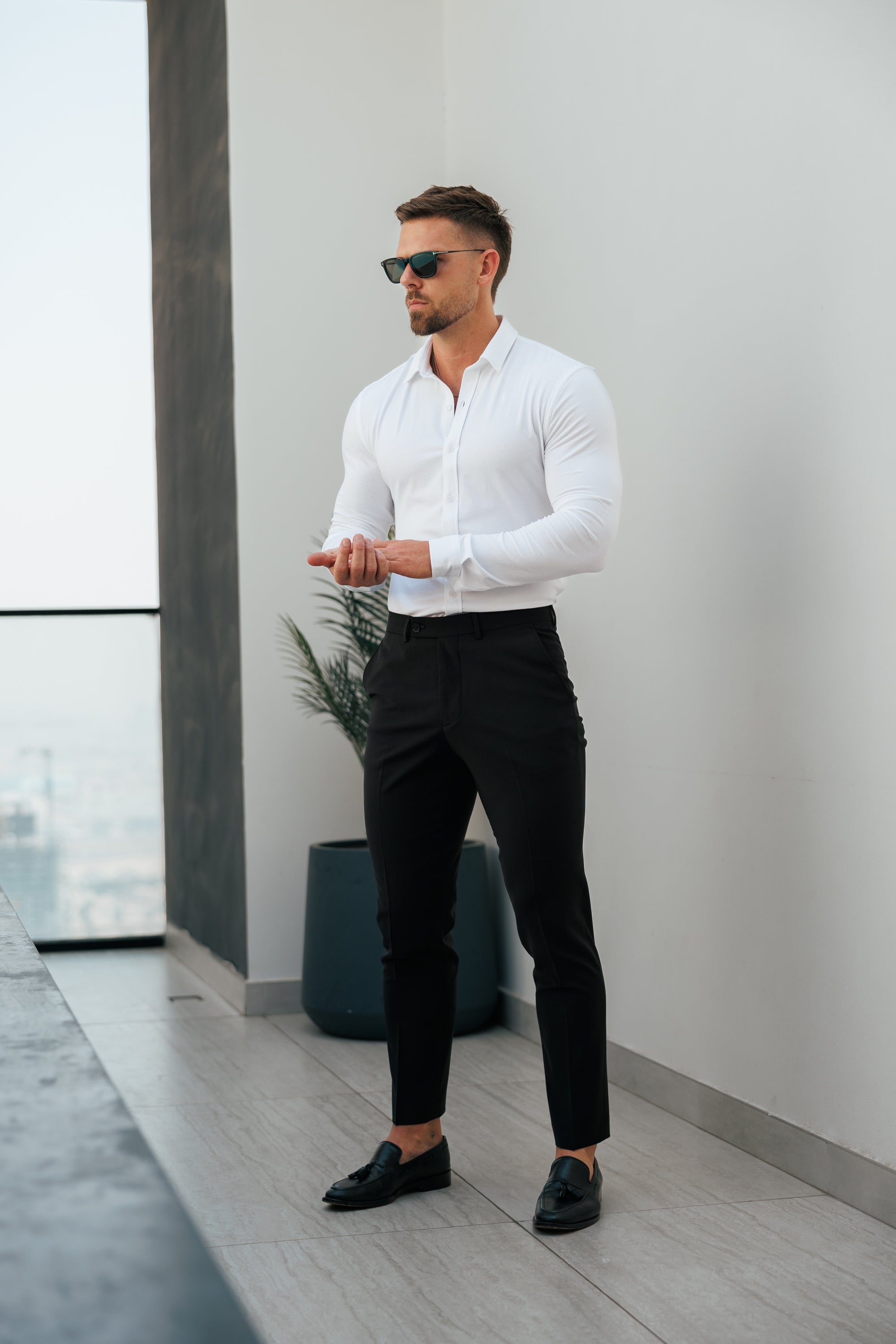 Lässige, formelle schwarze Stretchhose - FSTR020 RELAXED