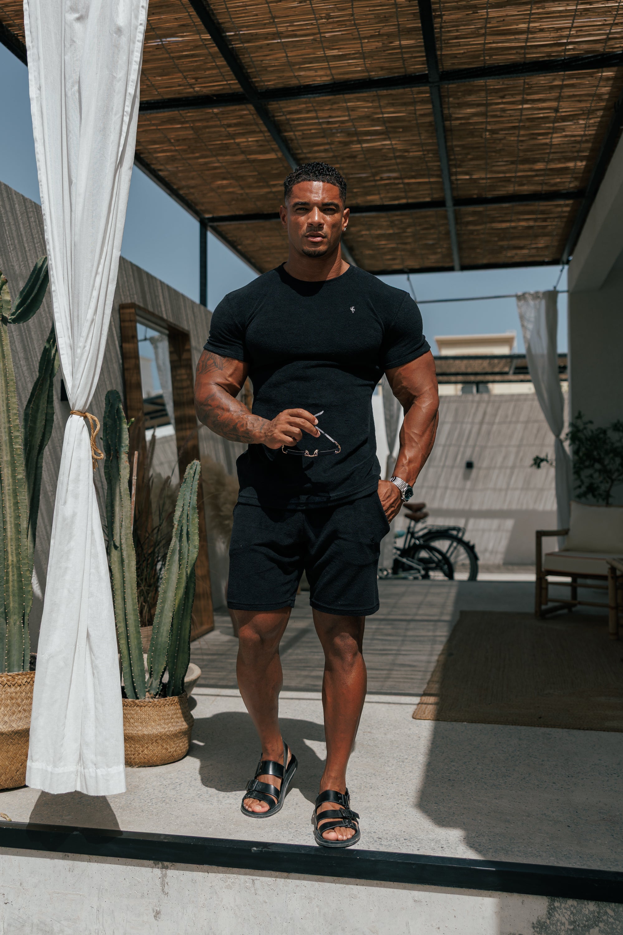Black Towelling Shorts - FSH817 (PRE ORDER 15TH APRIL)