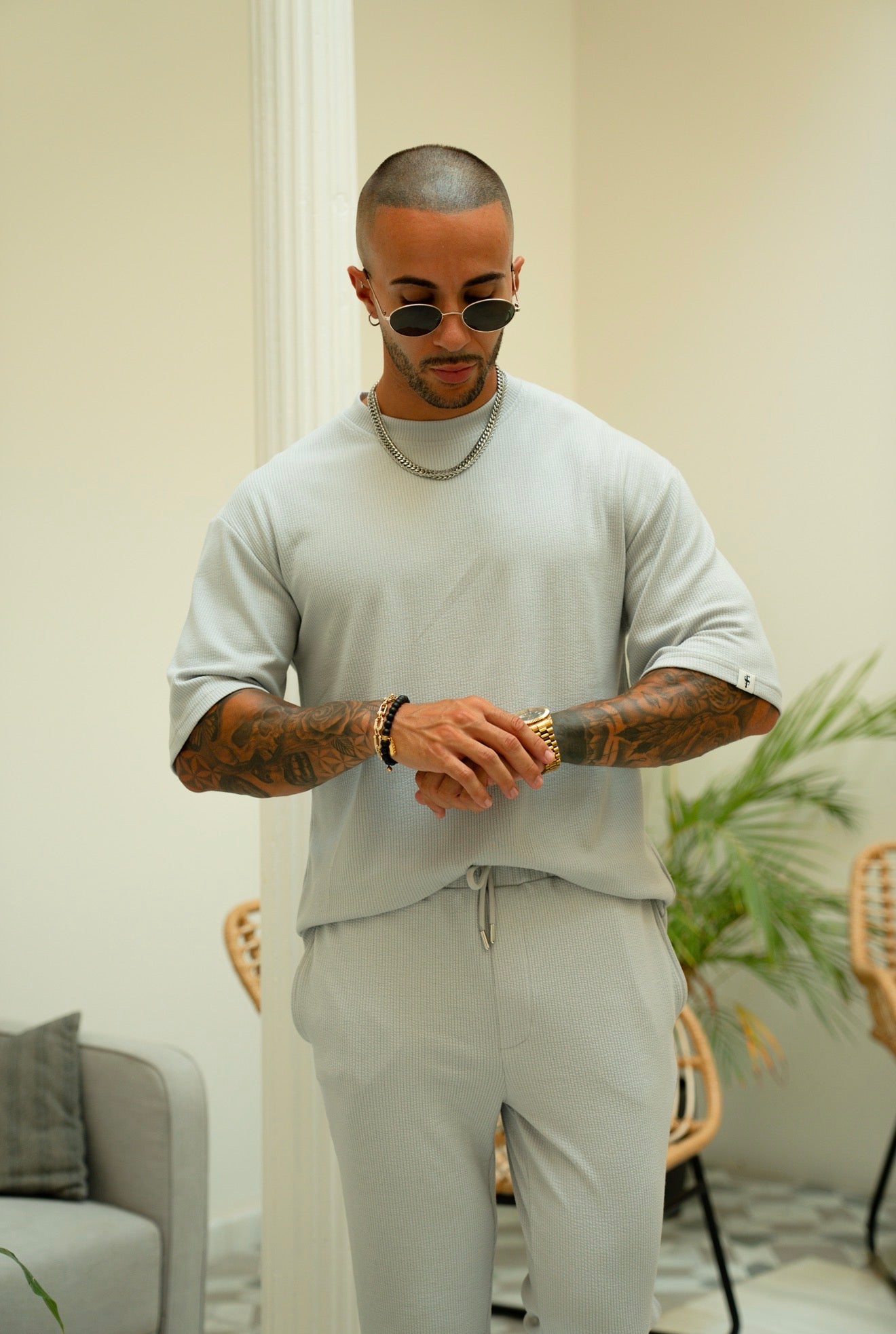 Jersey Cord Hellgraues Oversized T-Shirt - FSR107 (VORBESTELLUNG 18. JULI)