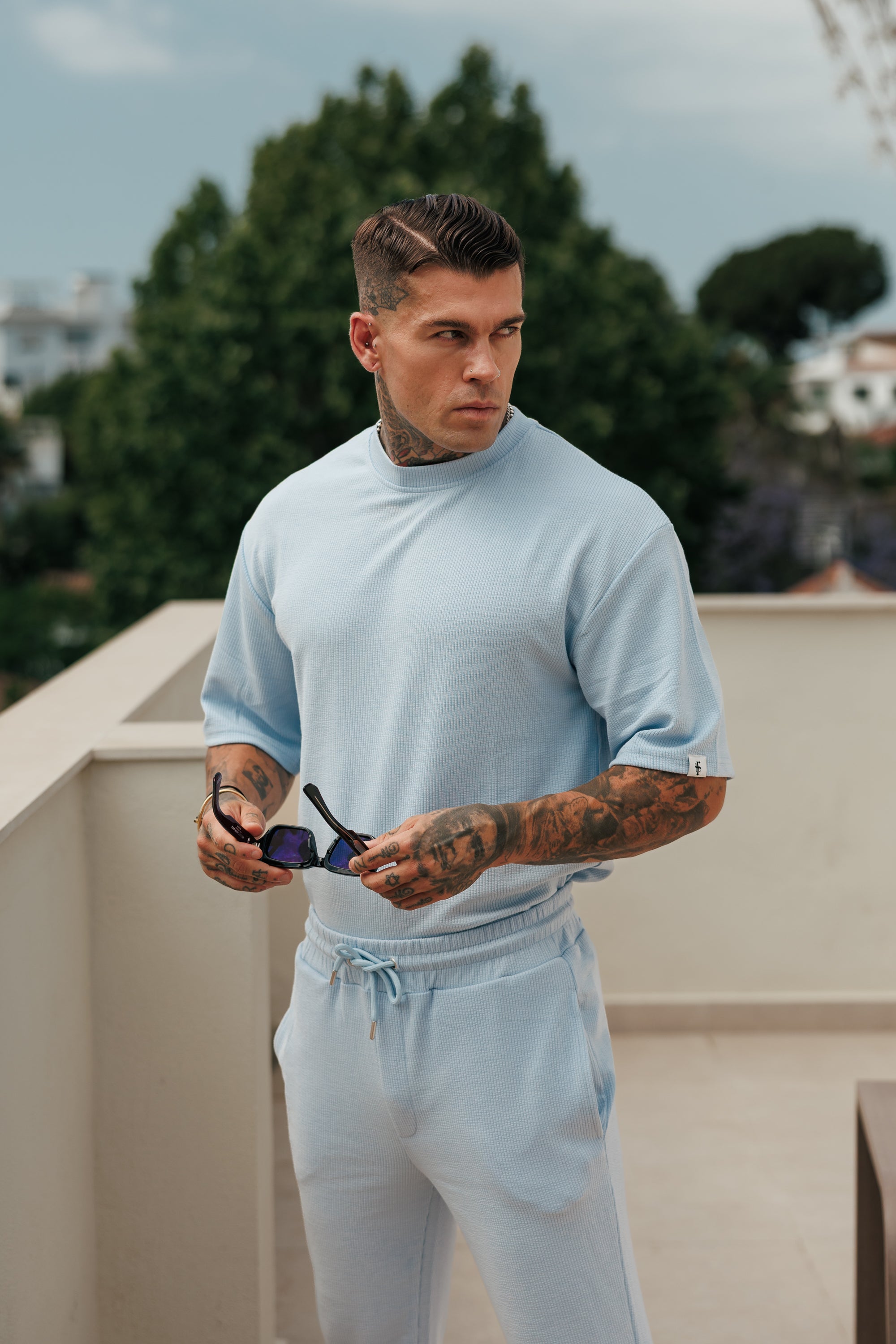 Jersey Cord Light Blue Oversized T-Shirt - FSR106