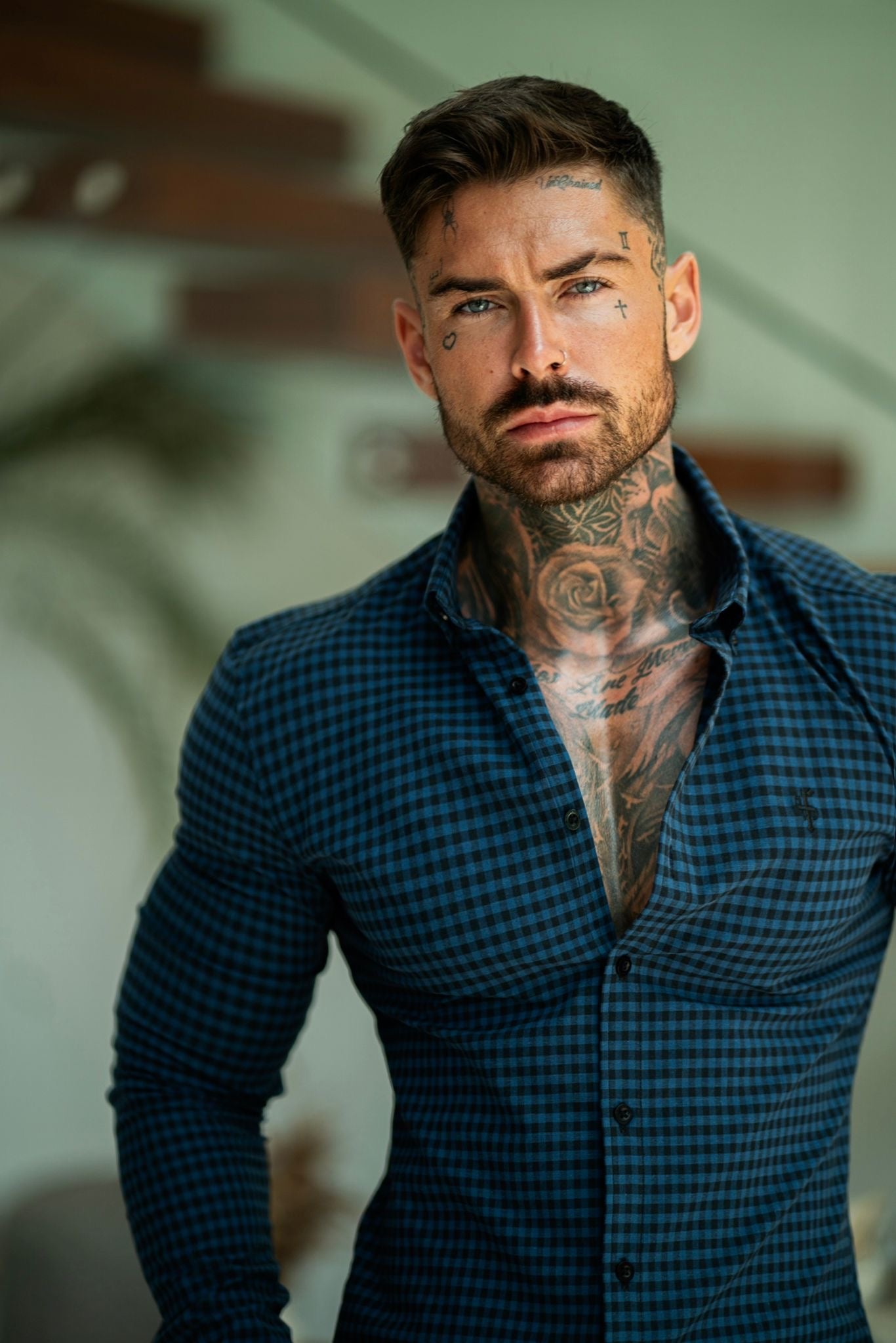 Super Slim Ultra Stretch Blau &amp; Schwarz Kariert - FS474