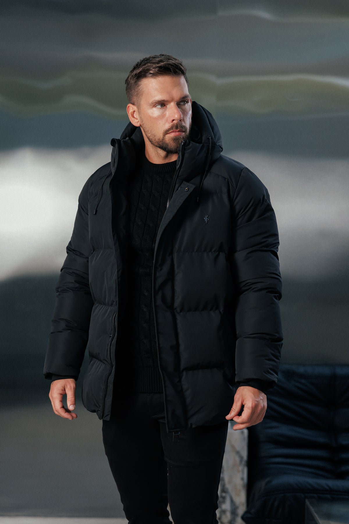 Black Padded Coat with Hood - FSN234E (PRE ORDER 24TH OCTOBER)