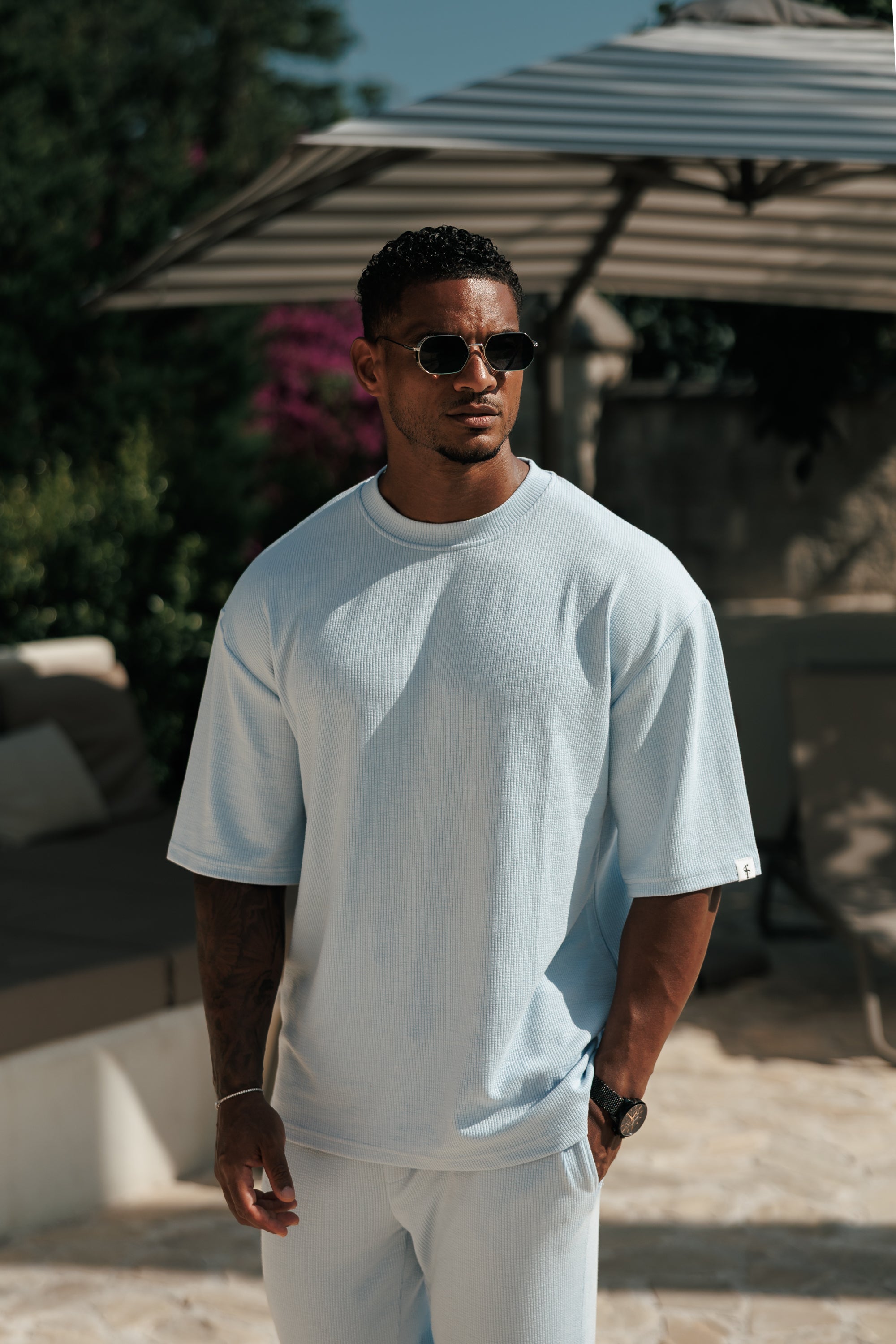 Jersey Cord Hellblau Oversized T-Shirt - FSR106