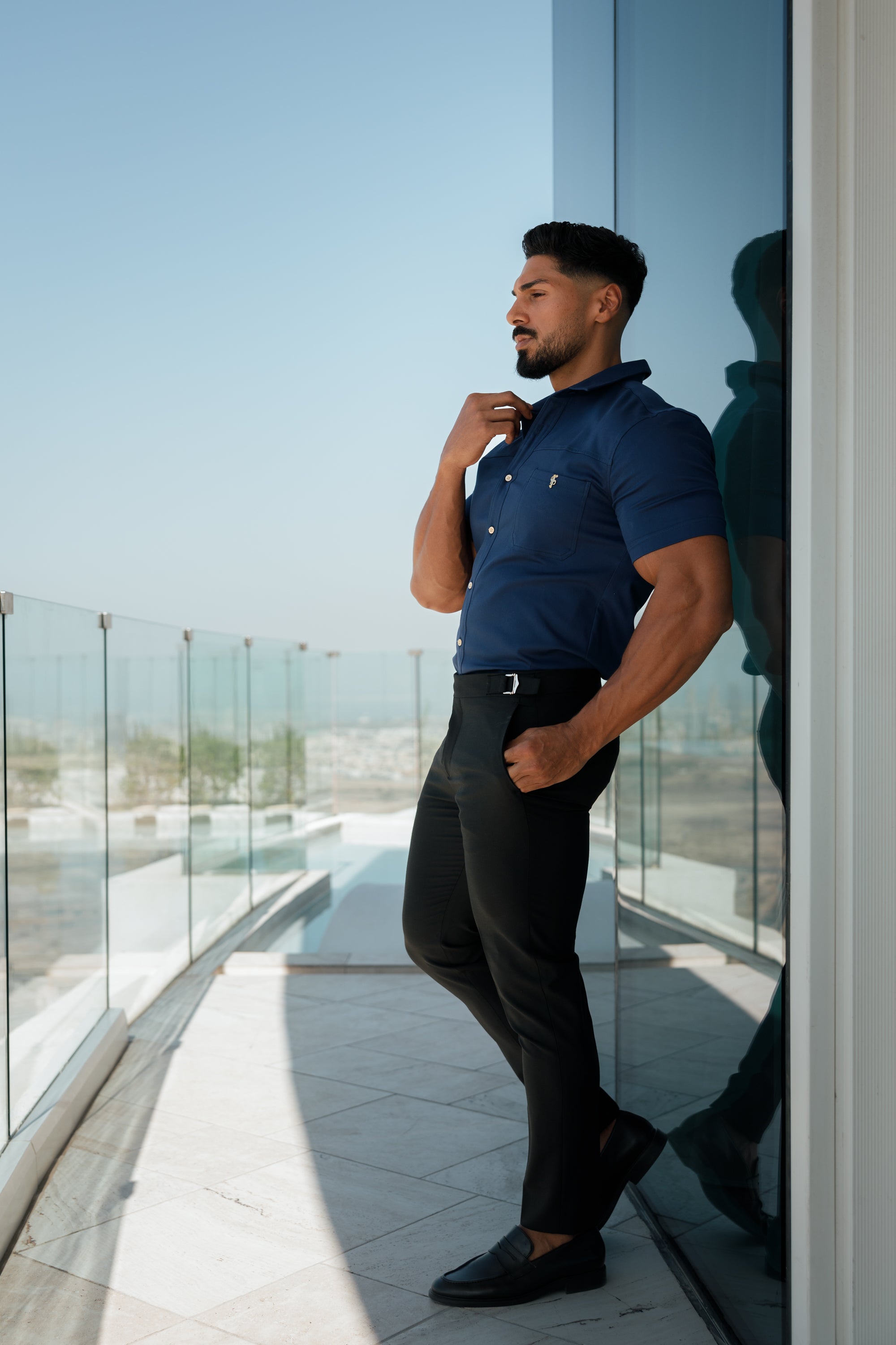 Slim Formal Black Stretch Trousers With Silver Waist Adjusters - FST013