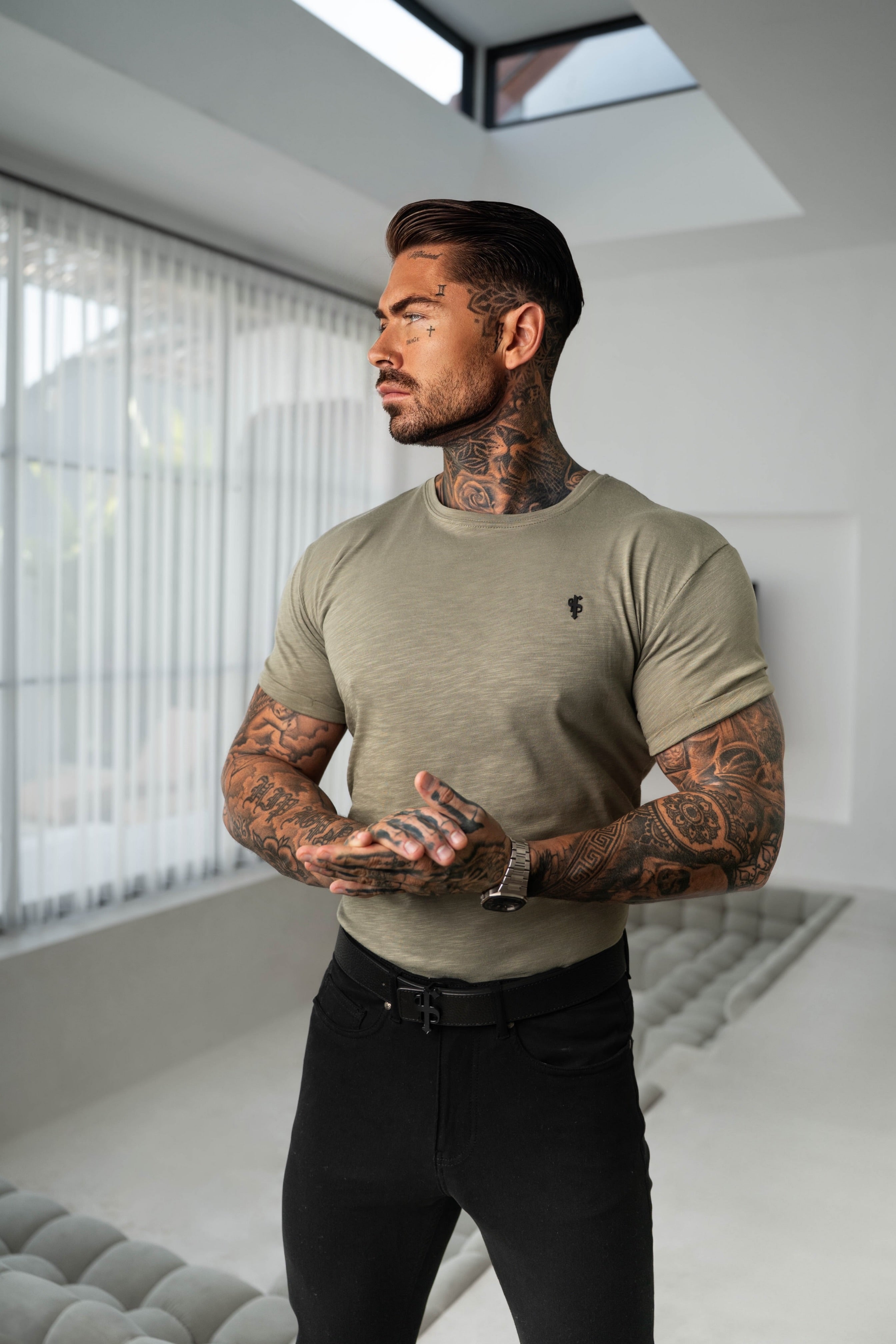 Olive Slub Crew T-Shirt - FSH1331 (PRE ORDER 16TH JUNE)