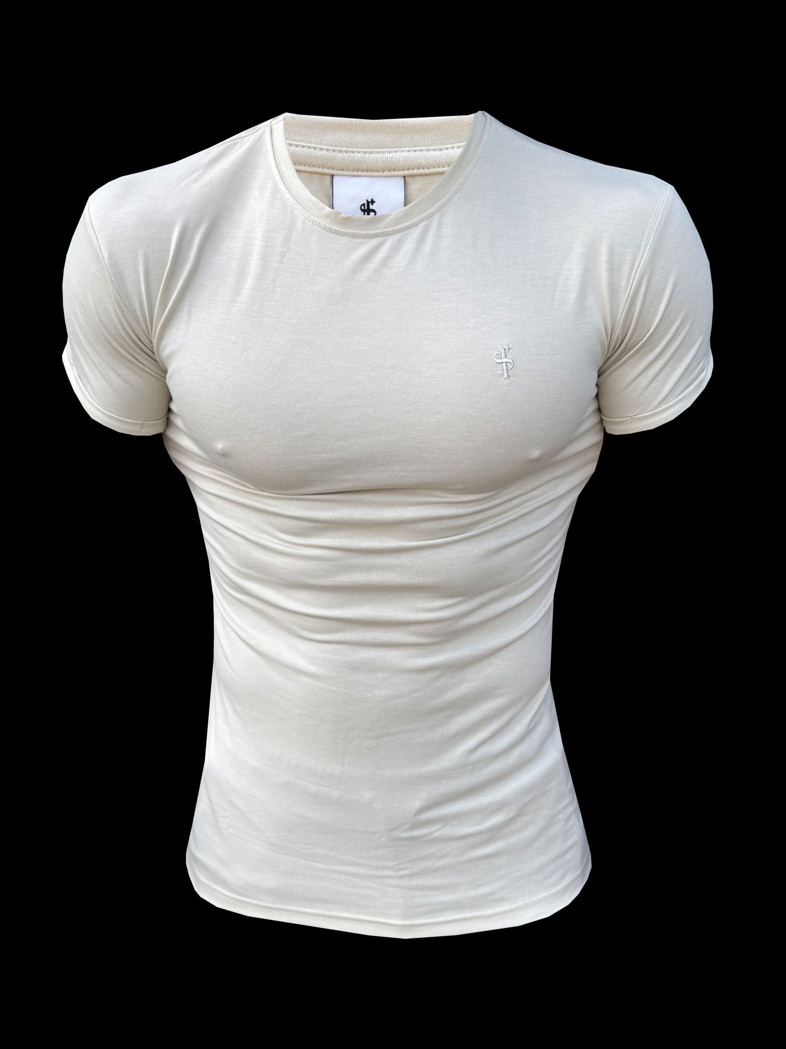 Beiges Viskose Rundhals-T-Shirt Kurzarm - FSH1505