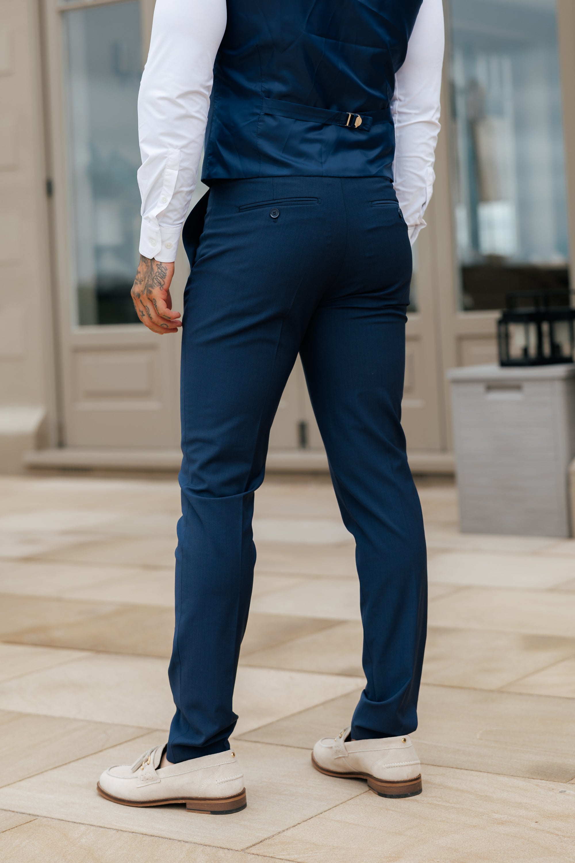 Lässige, formelle, marineblaue Stretchhose - FSTR022 RELAXED