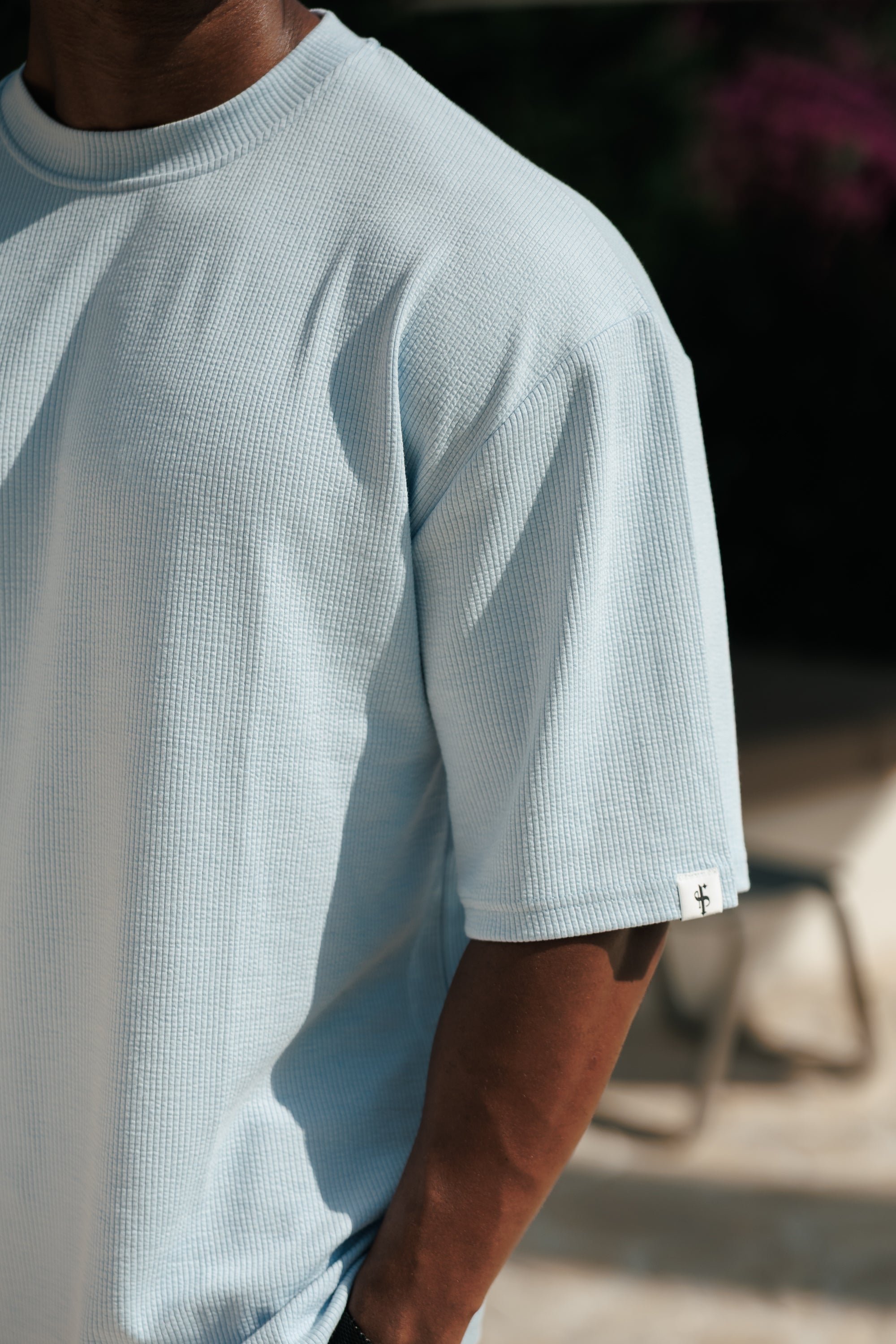 Jersey Cord Hellblau Oversized T-Shirt - FSR106