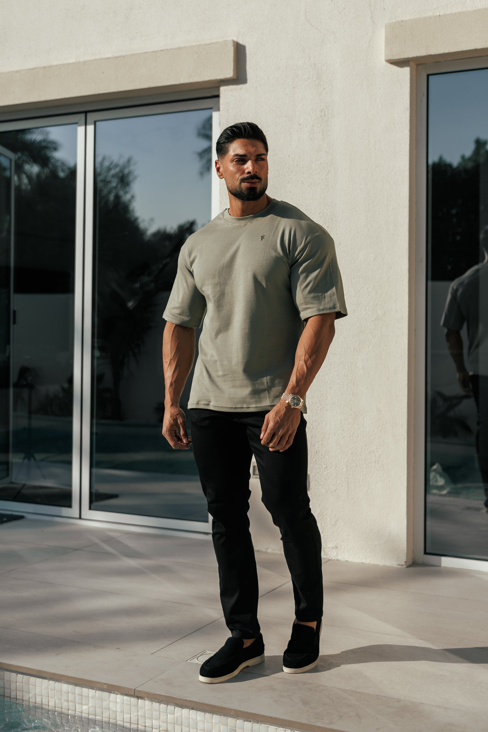 Olivgrünes/goldenes Oversized-T-Shirt mit Rundhalsausschnitt - FSH1419