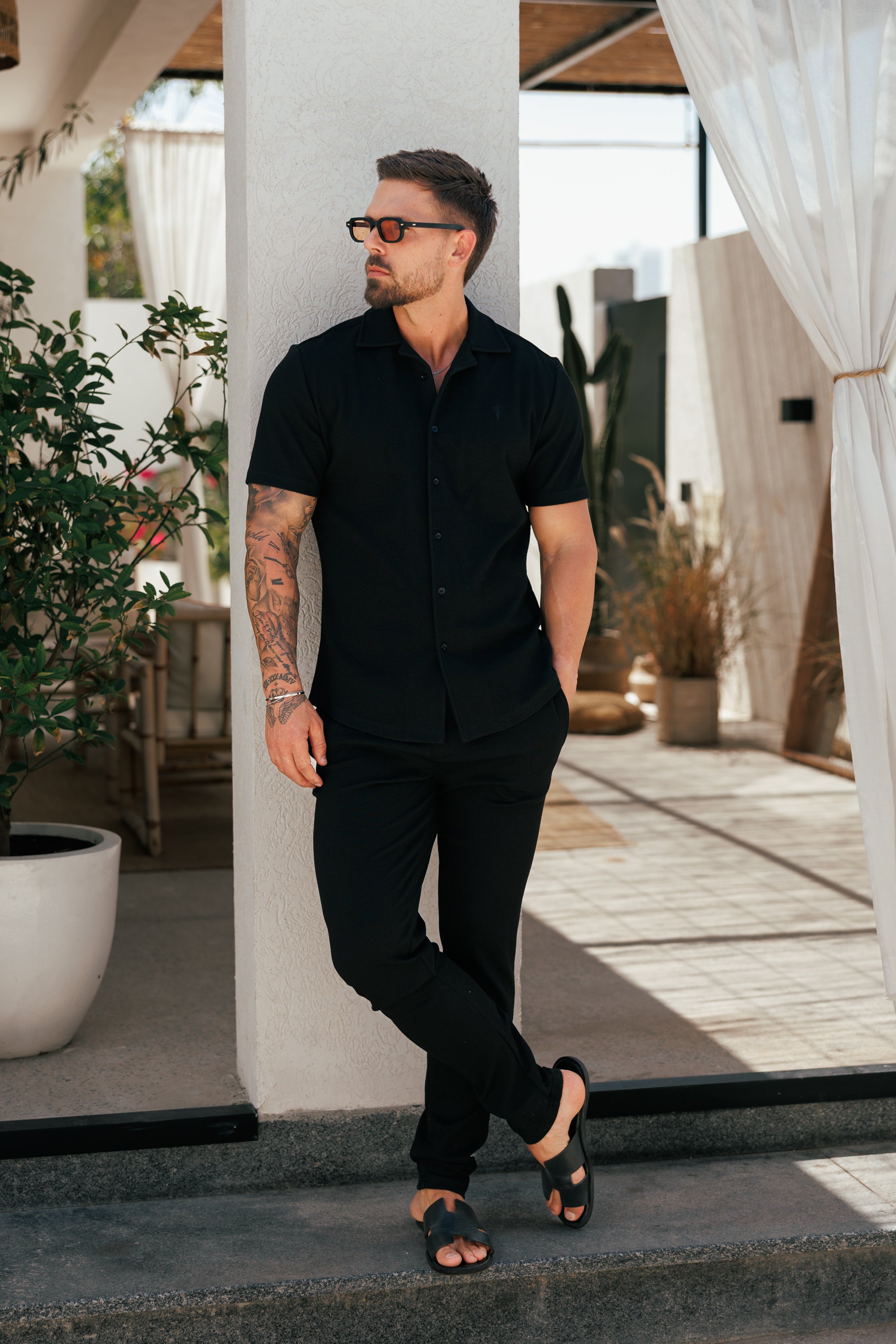 Jersey Cord Slim Slim Hose Schwarz - FSR016