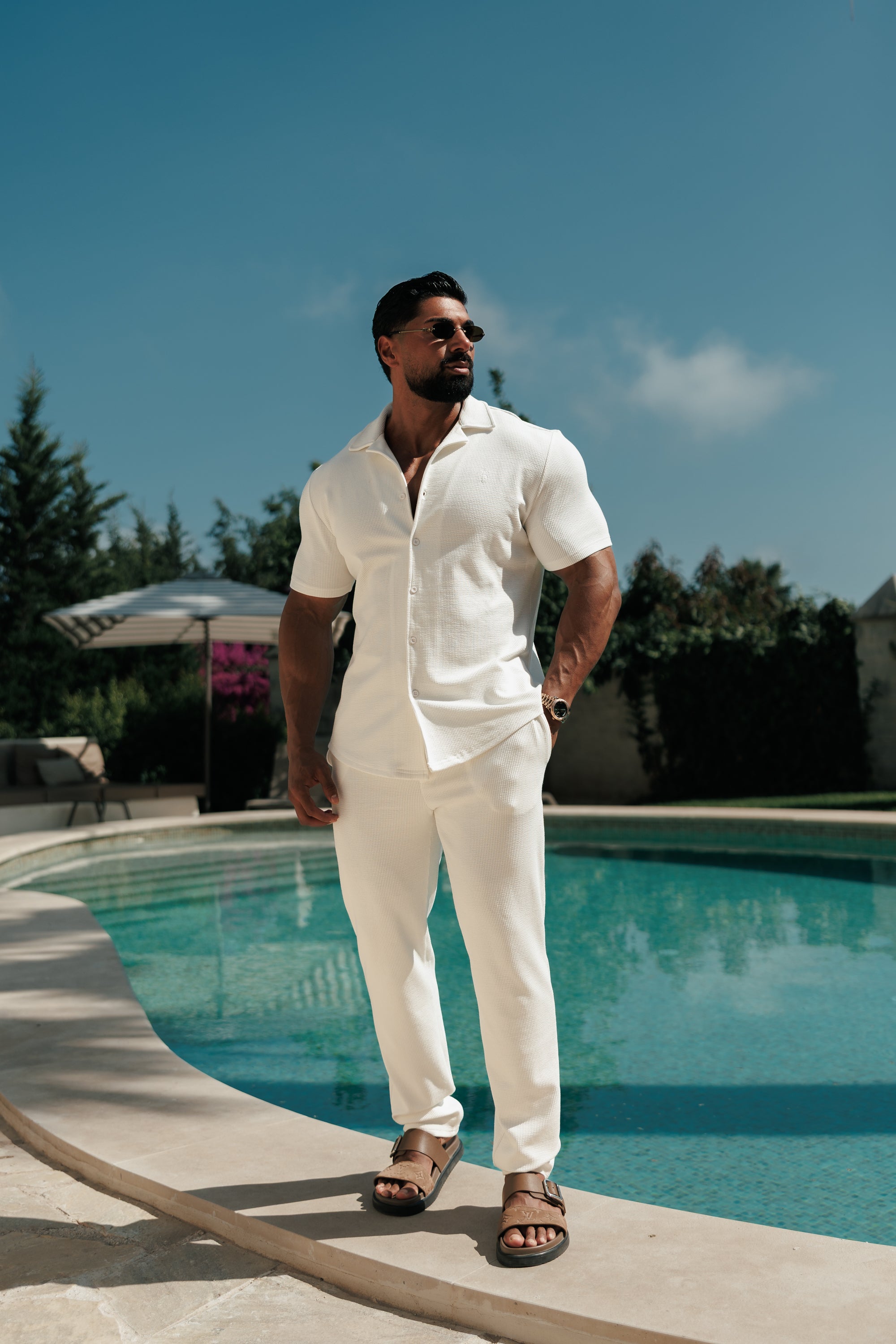 Jersey Cord Stretch White Revere Shirt Short Sleeve - FSR069 (PRE ORDER 18TH JULY)