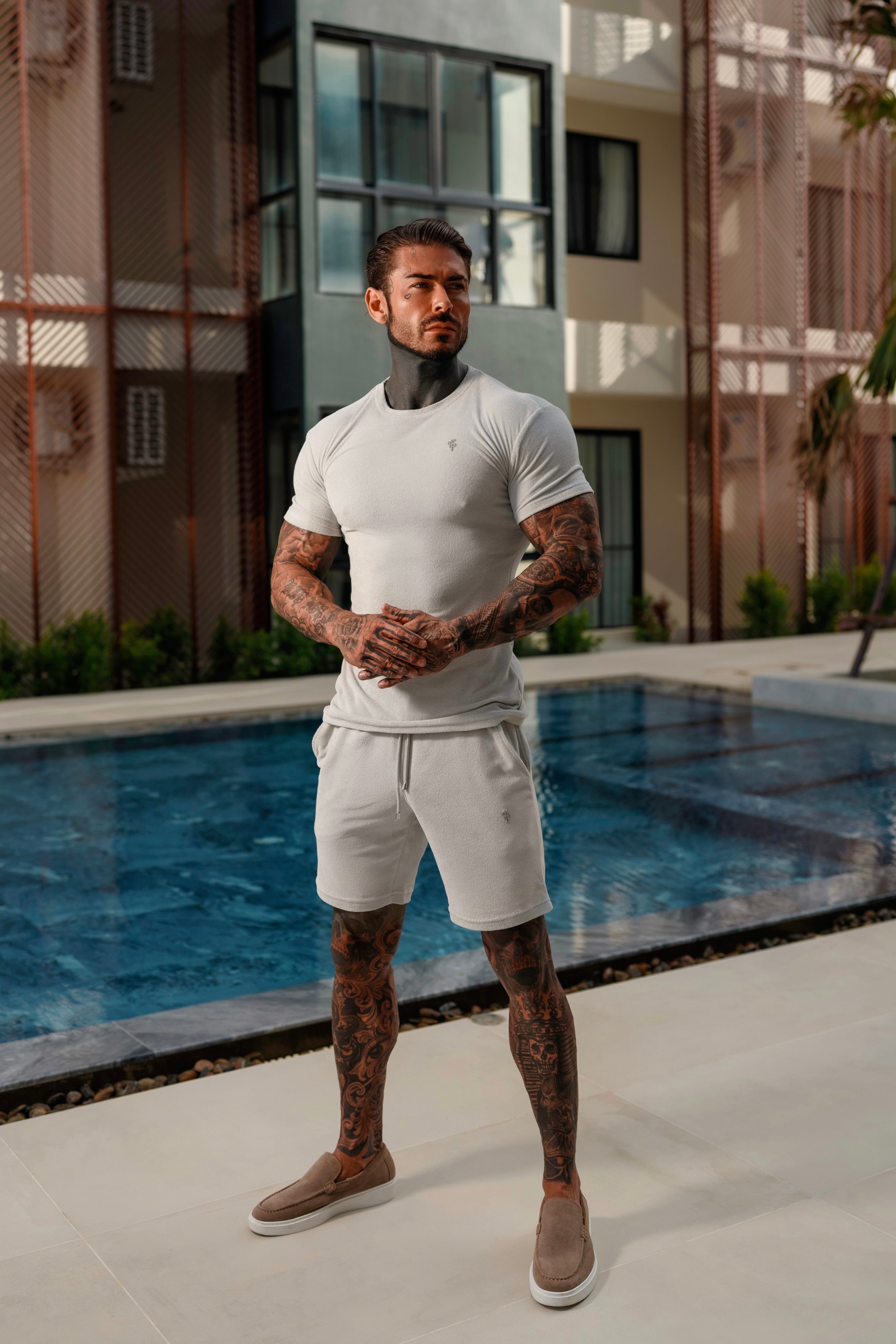 Hellgraue Frottee-Shorts - FSH659