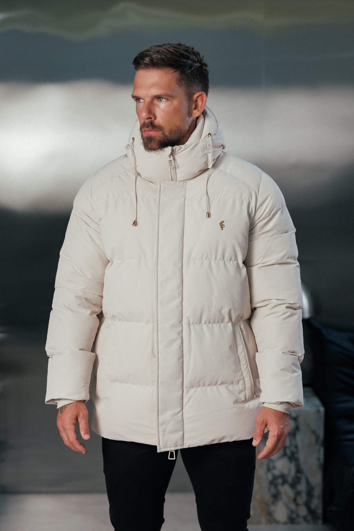 Light Beige Padded Coat with Hood - FSN239 (PRE ORDER 24TH OCTOBER)