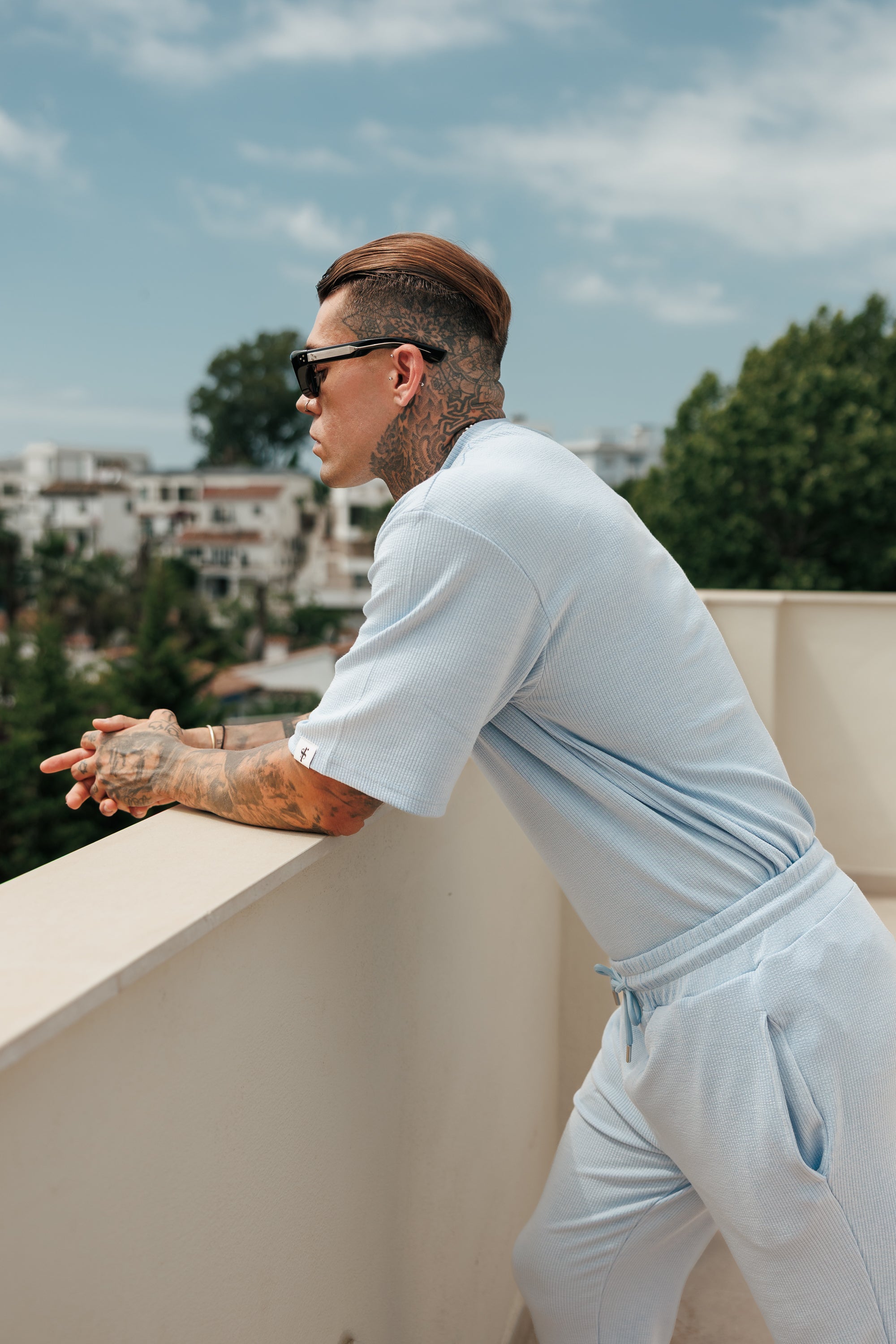Jersey Cord Light Blue Oversized T-Shirt - FSR106