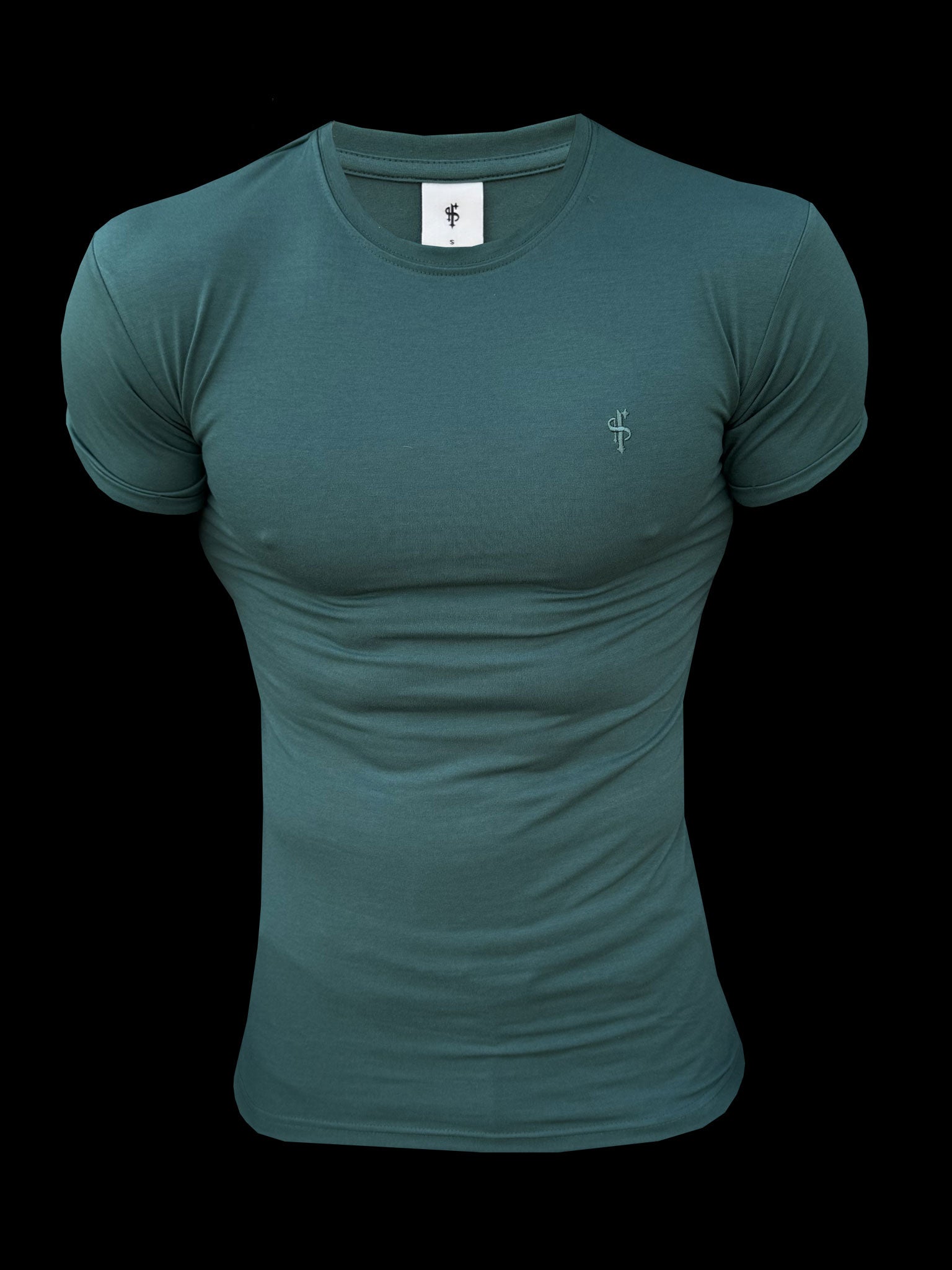 Waldgrünes Viskose Rundhals-T-Shirt Kurzarm - FSH1508