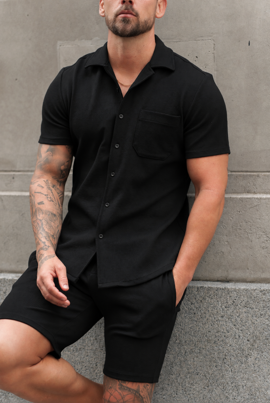 Schwarze Jersey-Cord-Shorts - FSR012