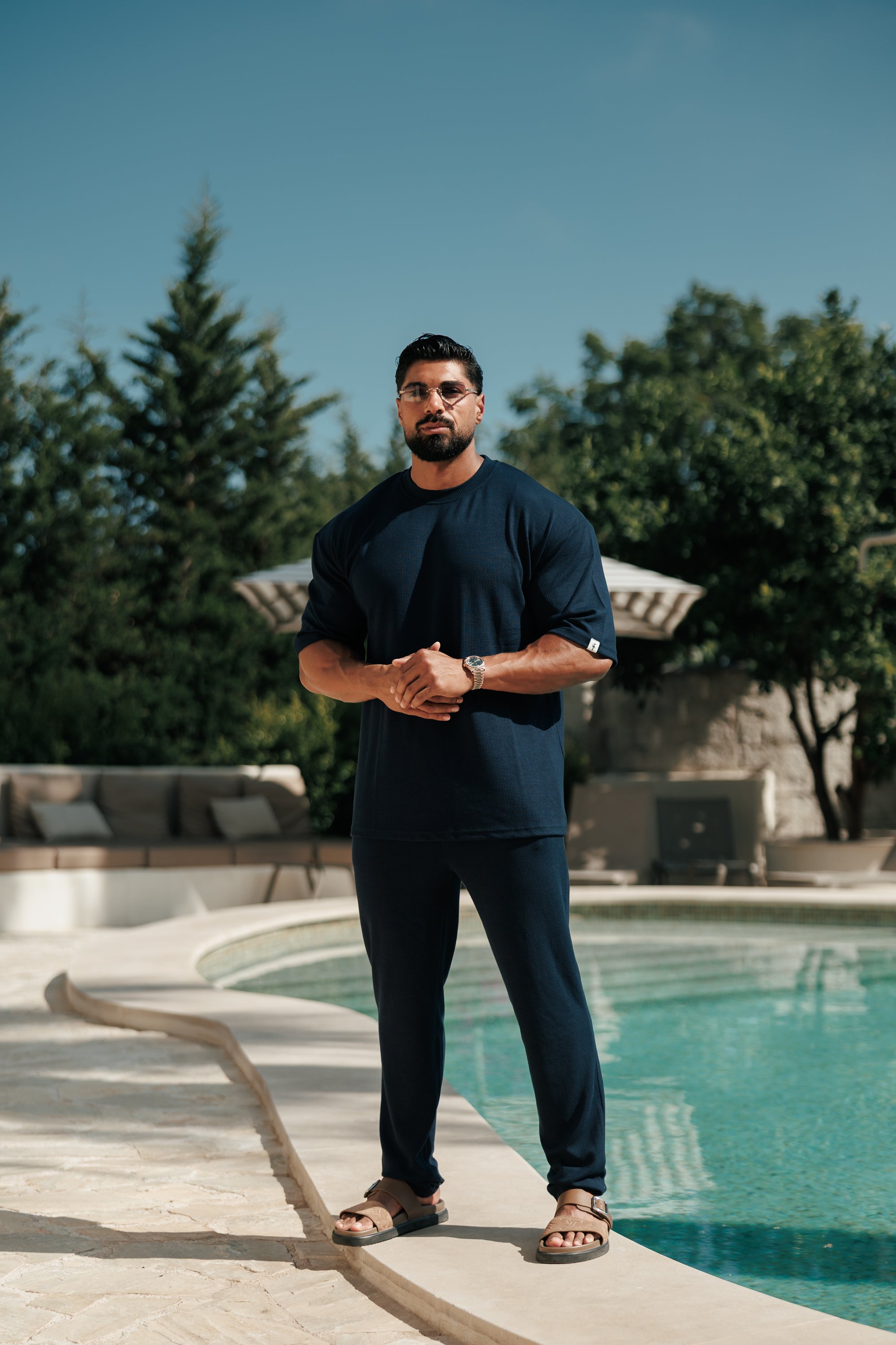 Jersey-Kordel Marineblau Oversized T-Shirt - FSR103