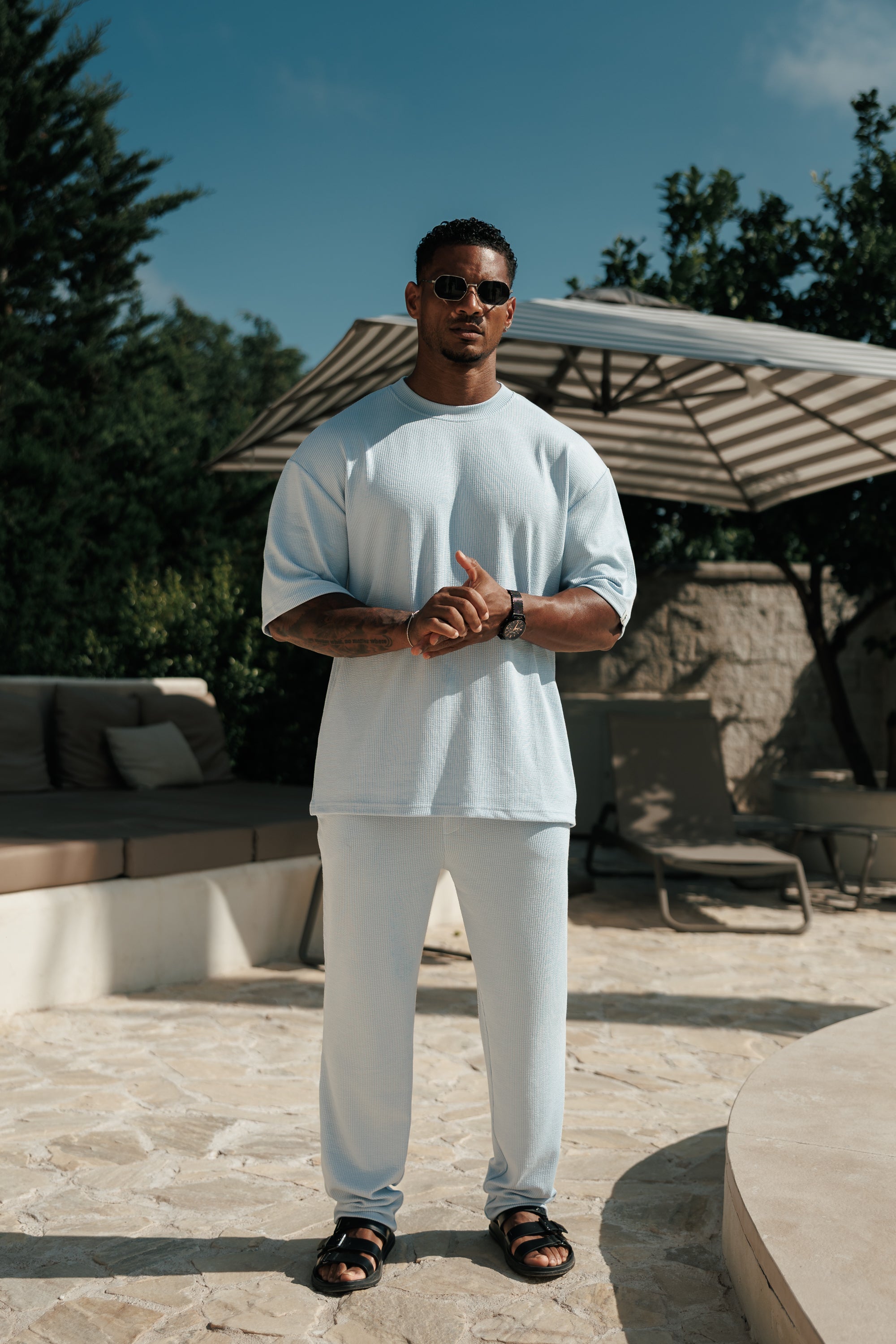 Jersey Cord Hellblau Oversized T-Shirt - FSR106