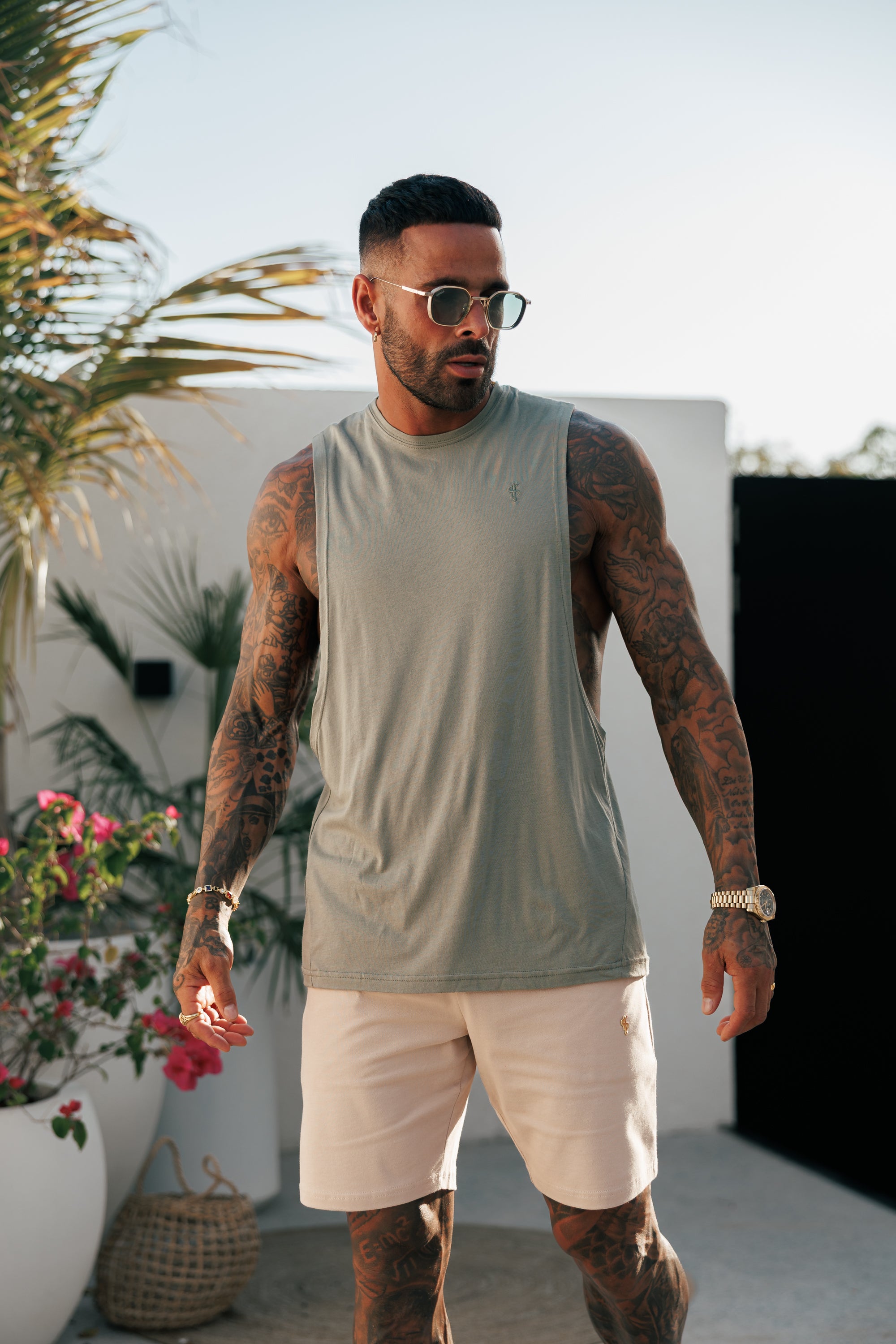 Classic Bamboo Dropped Armhole Olive Vest - FSH1341