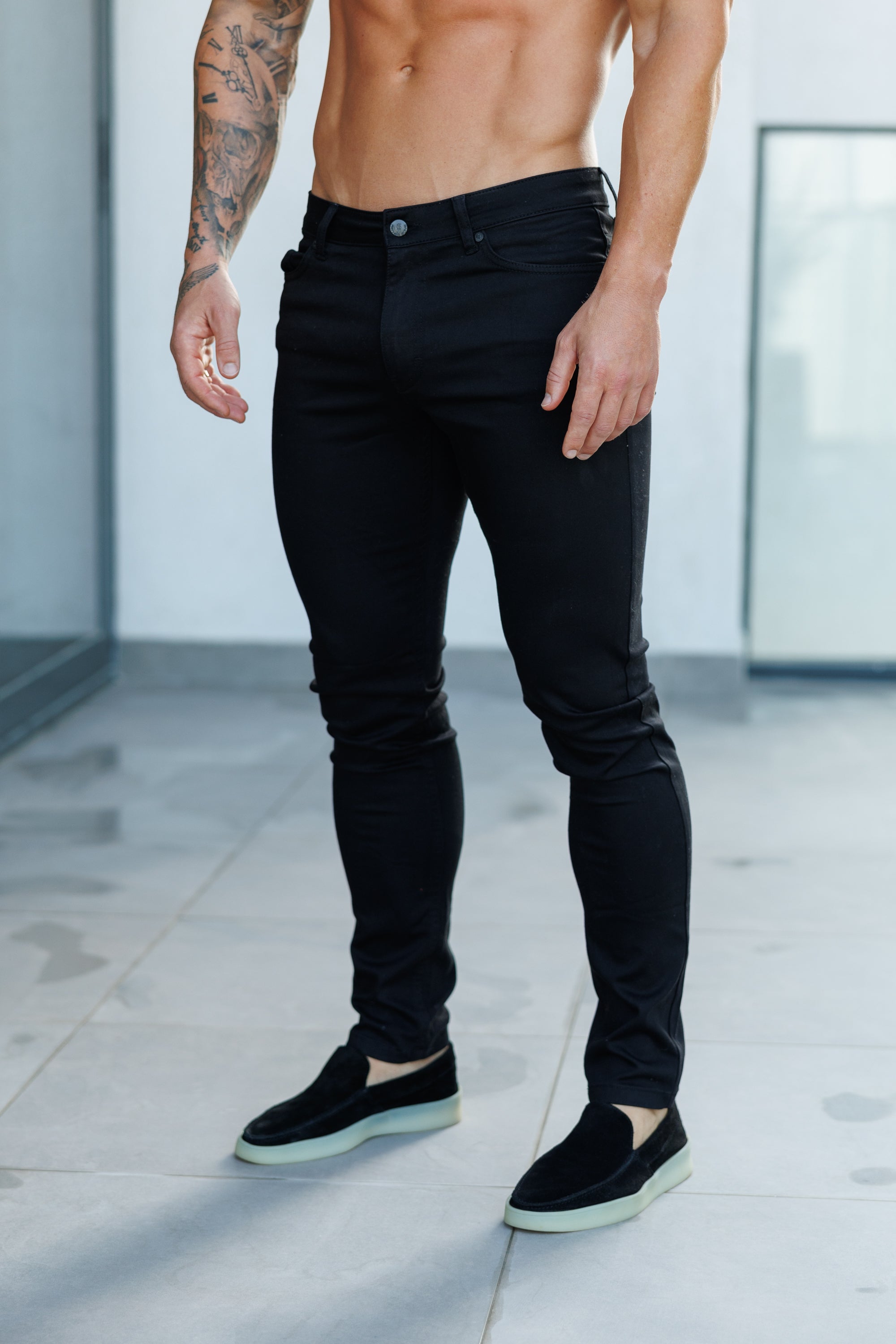 Slim Stretch Black Relaxed Sateen Trousers - FSH1302 (PRE ORDER 31ST AUGUST)