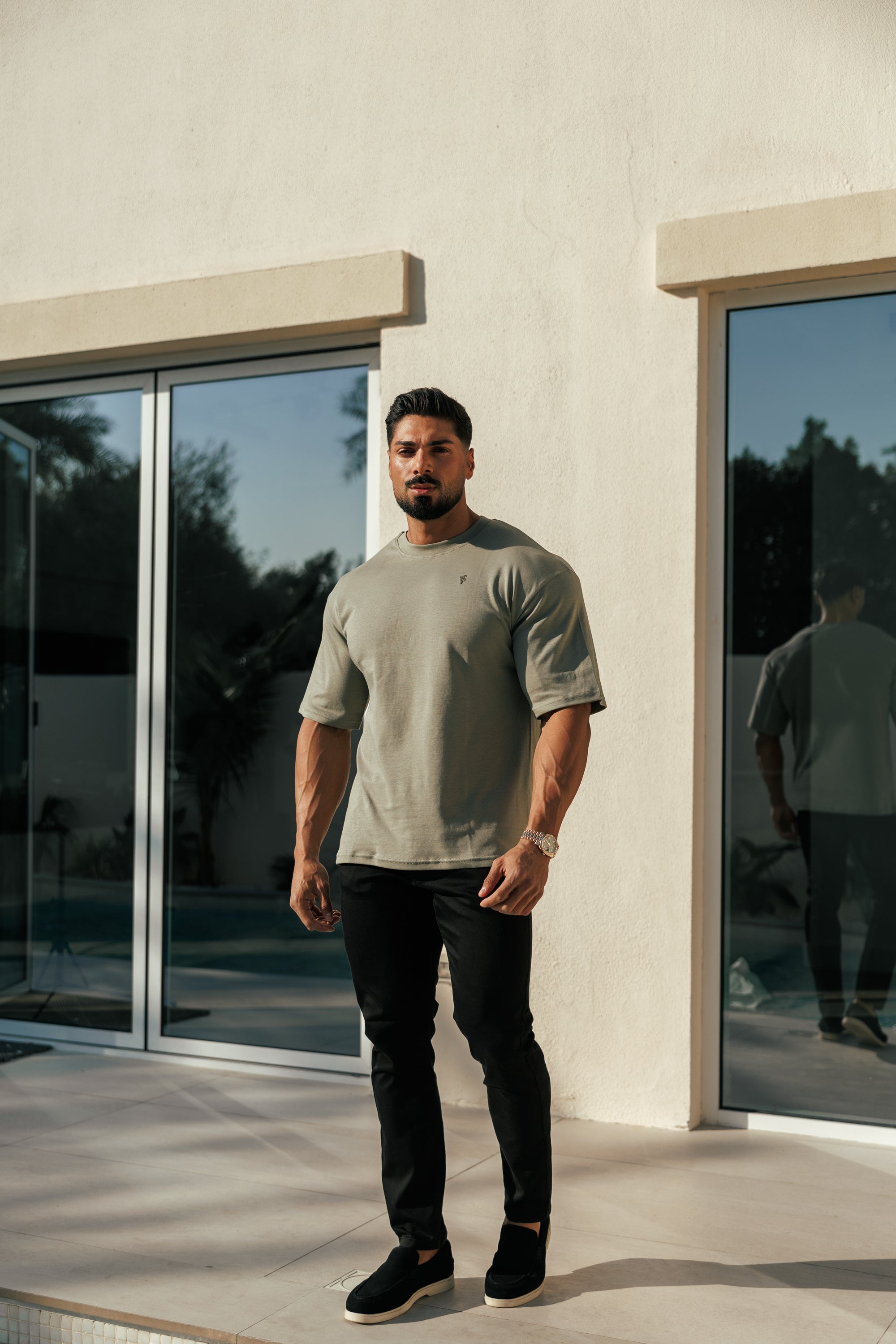 Olivgrünes/goldenes Oversized-T-Shirt mit Rundhalsausschnitt - FSH1419