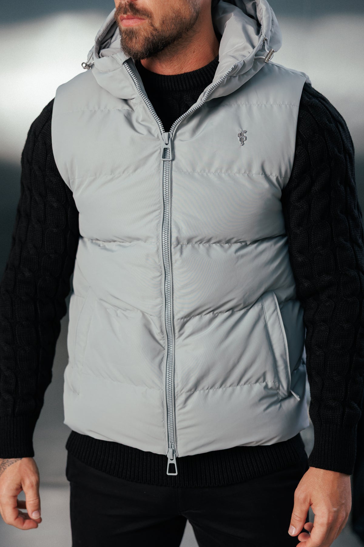 Mid Grey Padded Hooded Gilet - FSN244 (PRE ORDER 24TH OCTOBER)